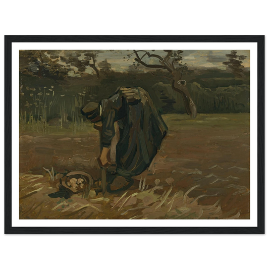 Peasant Woman Digging Potatoes (1885) Art Print | Vincent van Gogh - Framed Poster - 30x40 cm / 12x16″ - Black frame