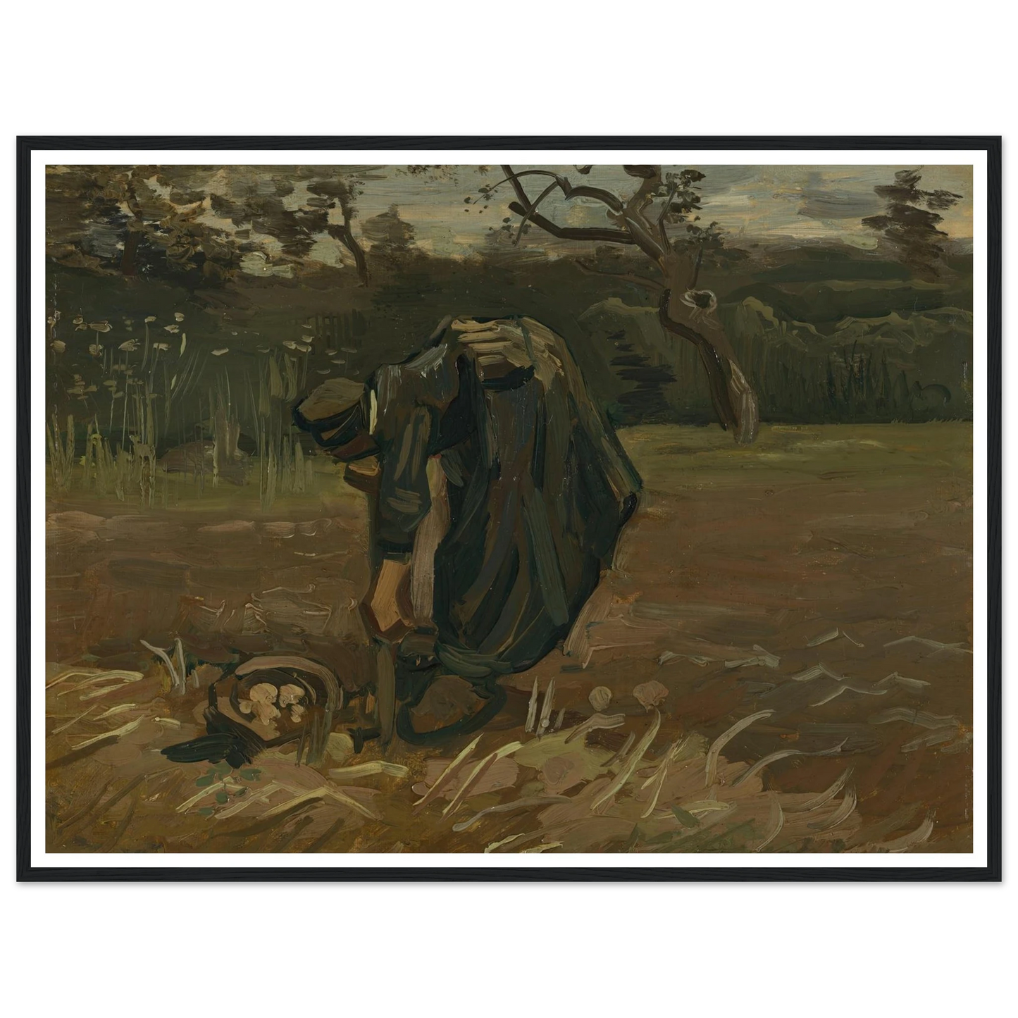 Peasant Woman Digging Potatoes (1885) Art Print | Vincent van Gogh - Framed Poster - 30x40 cm / 12x16″ - Black frame