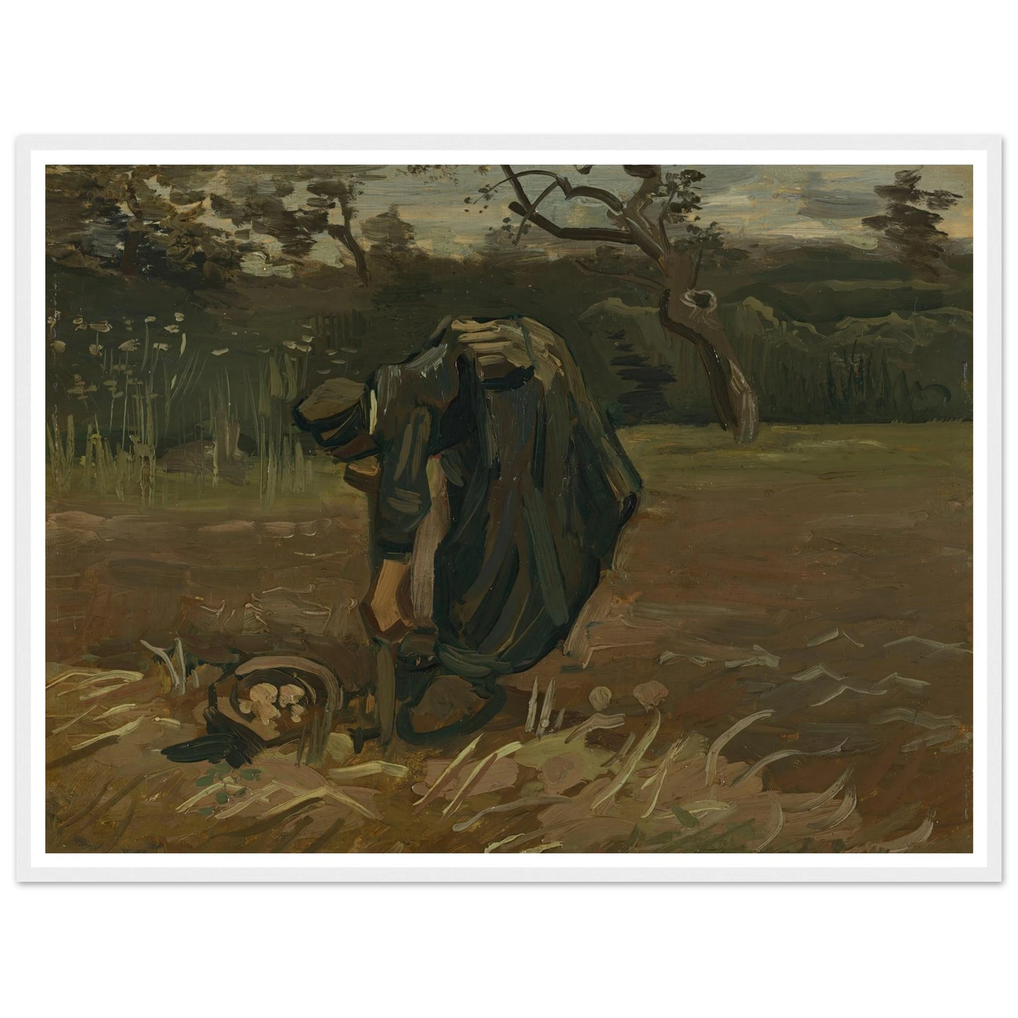 Peasant Woman Digging Potatoes (1885) Art Print | Vincent van Gogh - Framed Poster - 30x40 cm / 12x16″ - Black frame
