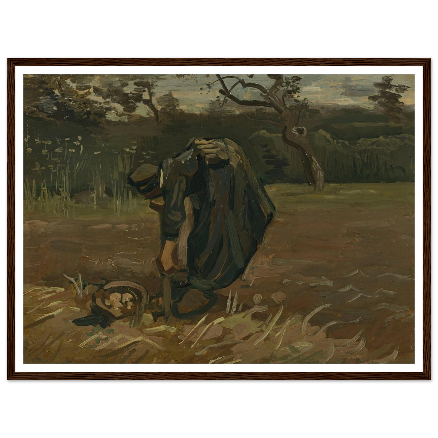 Peasant Woman Digging Potatoes (1885) Art Print | Vincent van Gogh - Framed Poster - 30x40 cm / 12x16″ - Black frame