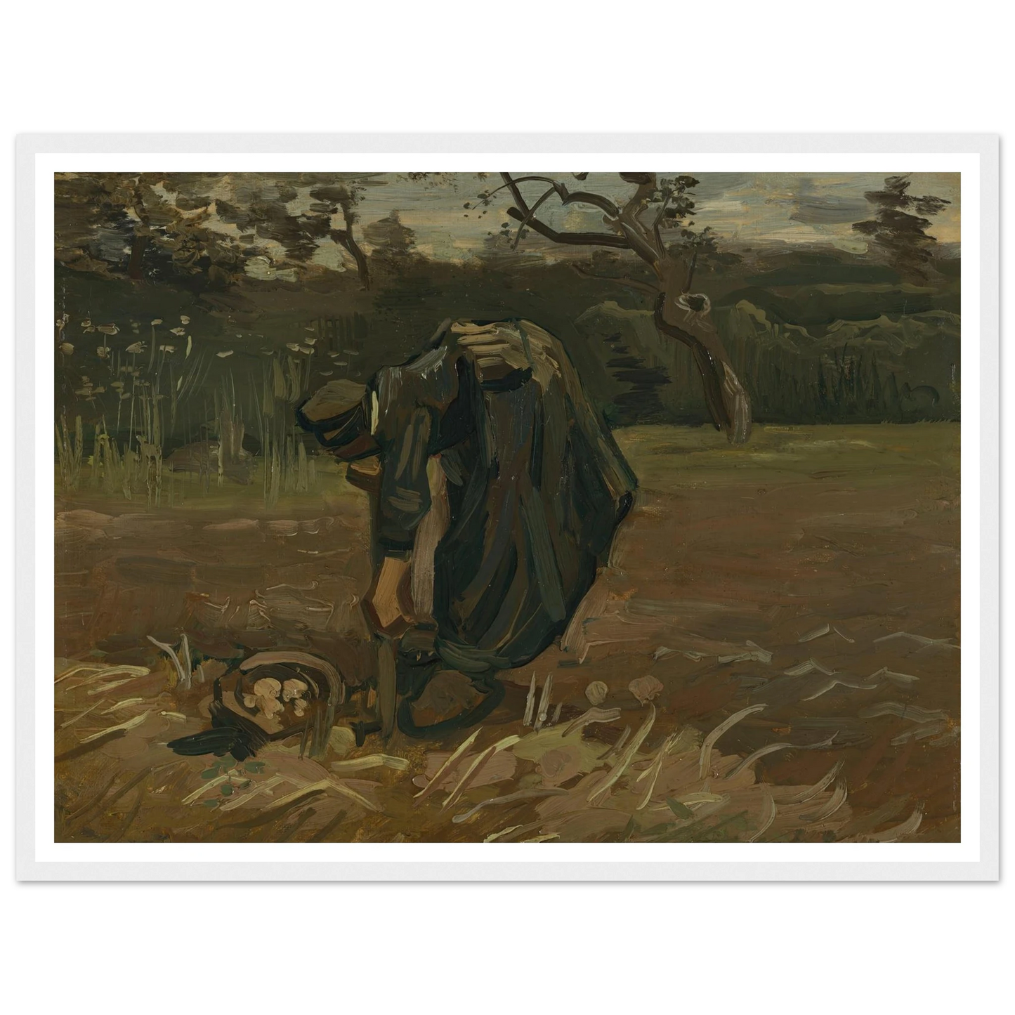 Peasant Woman Digging Potatoes (1885) Art Print | Vincent van Gogh - Framed Poster - 30x40 cm / 12x16″ - Black frame