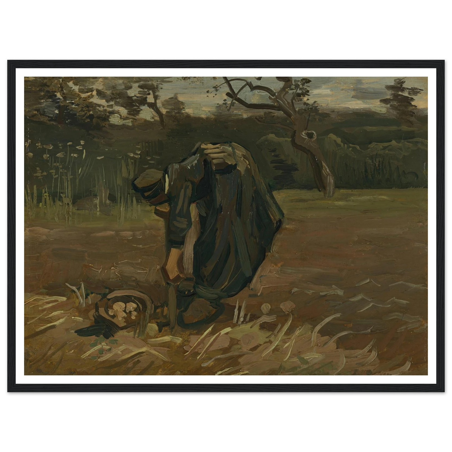 Peasant Woman Digging Potatoes (1885) Art Print | Vincent van Gogh - Framed Poster - 30x40 cm / 12x16″ - Black frame