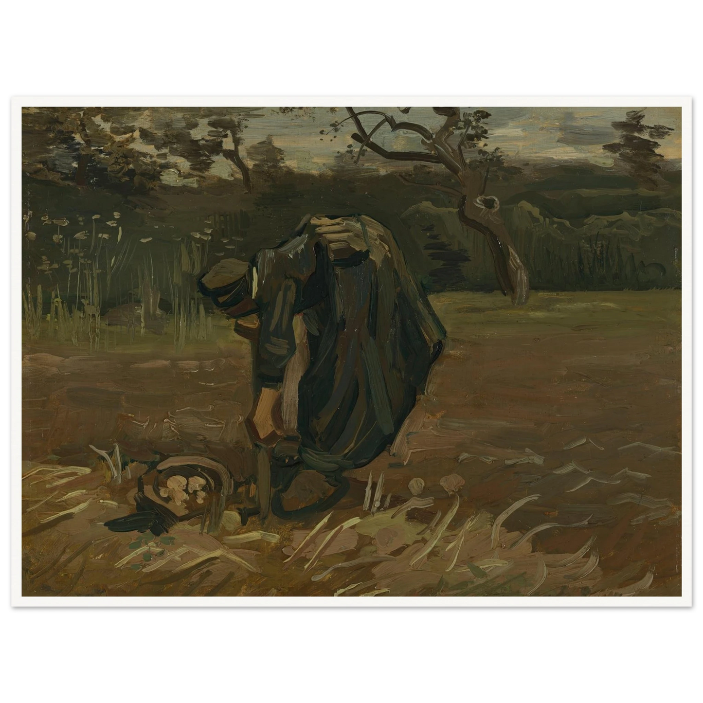 Peasant Woman Digging Potatoes (1885) Art Print | Vincent van Gogh - Framed Poster - 30x40 cm / 12x16″ - Black frame