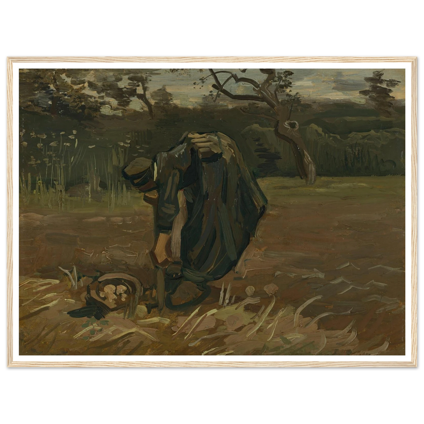 Peasant Woman Digging Potatoes (1885) Art Print | Vincent van Gogh - Framed Poster - 30x40 cm / 12x16″ - Black frame