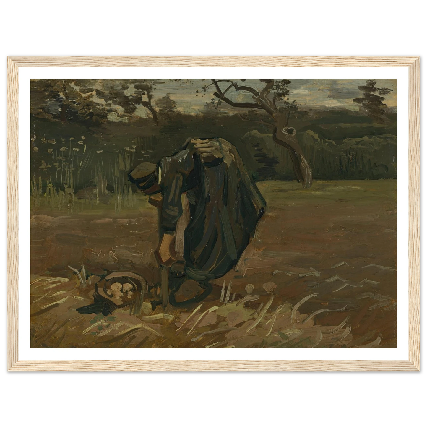 Peasant Woman Digging Potatoes (1885) Art Print | Vincent van Gogh - Framed Poster - 30x40 cm / 12x16″ - Black frame