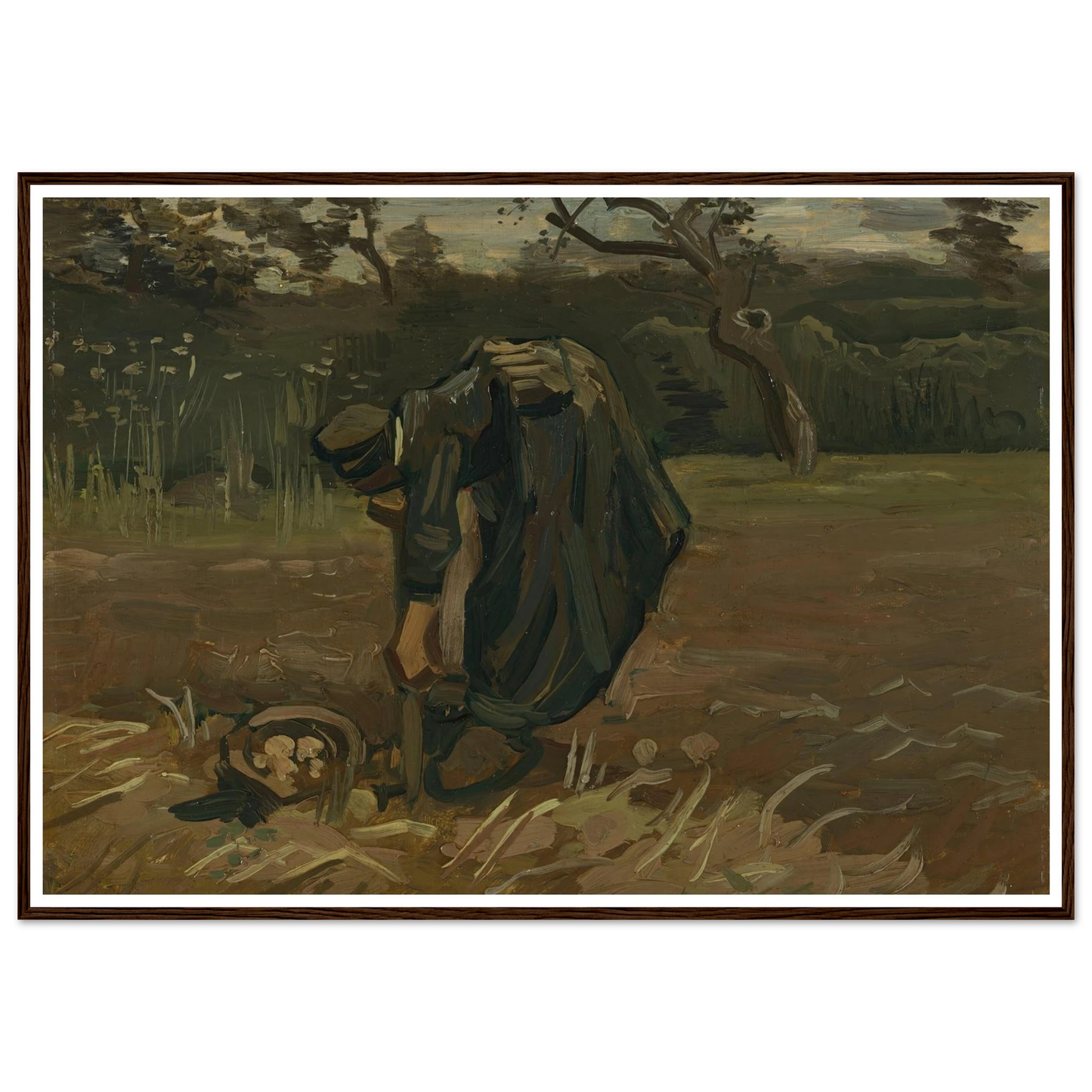Peasant Woman Digging Potatoes (1885) Art Print | Vincent van Gogh - Framed Poster - 30x40 cm / 12x16″ - Black frame