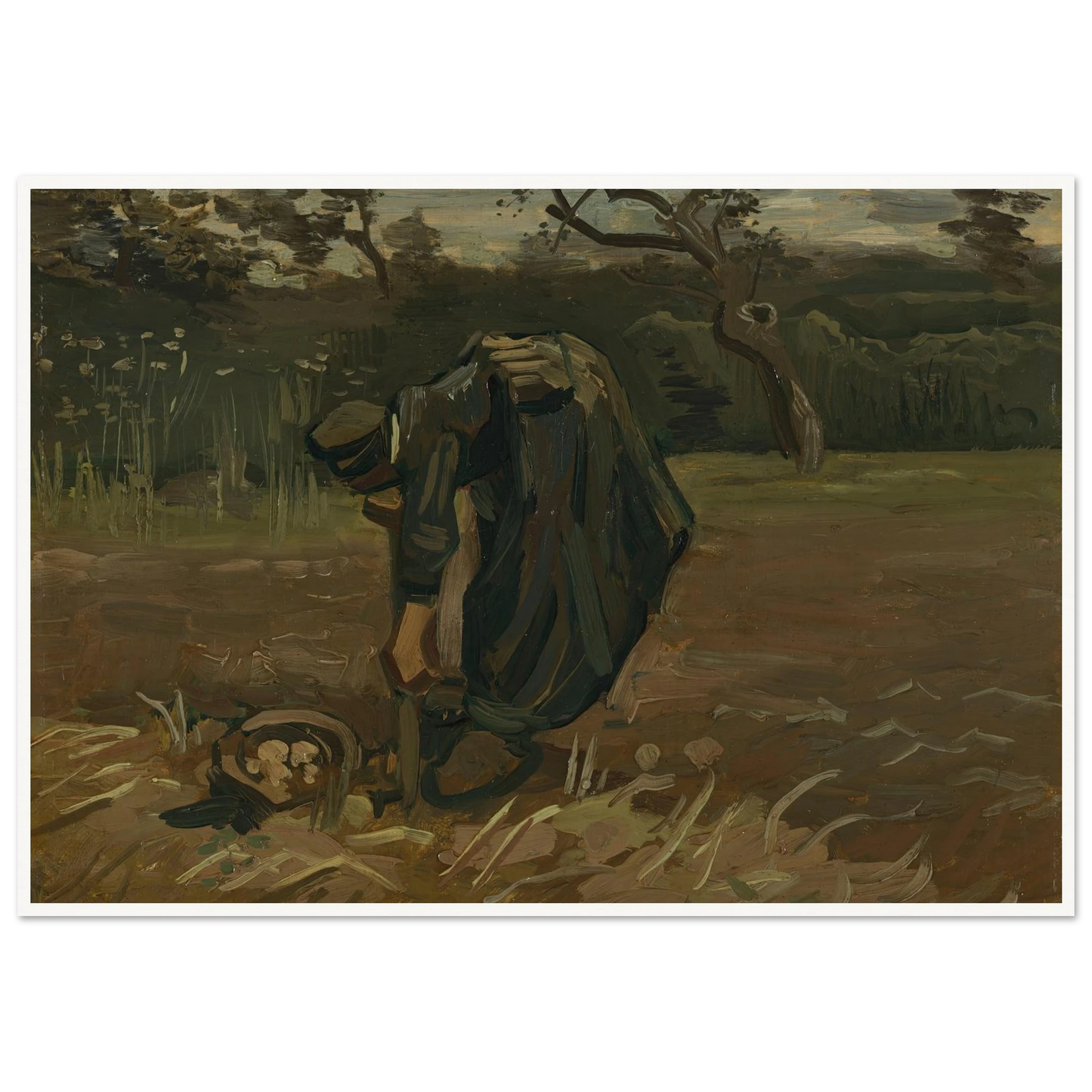 Peasant Woman Digging Potatoes (1885) Art Print | Vincent van Gogh - Framed Poster - 30x40 cm / 12x16″ - Black frame