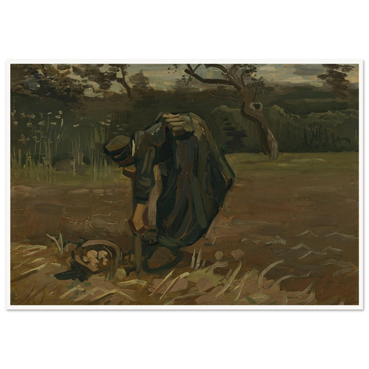 Peasant Woman Digging Potatoes (1885) Art Print | Vincent van Gogh - Framed Poster - 30x40 cm / 12x16″ - Black frame