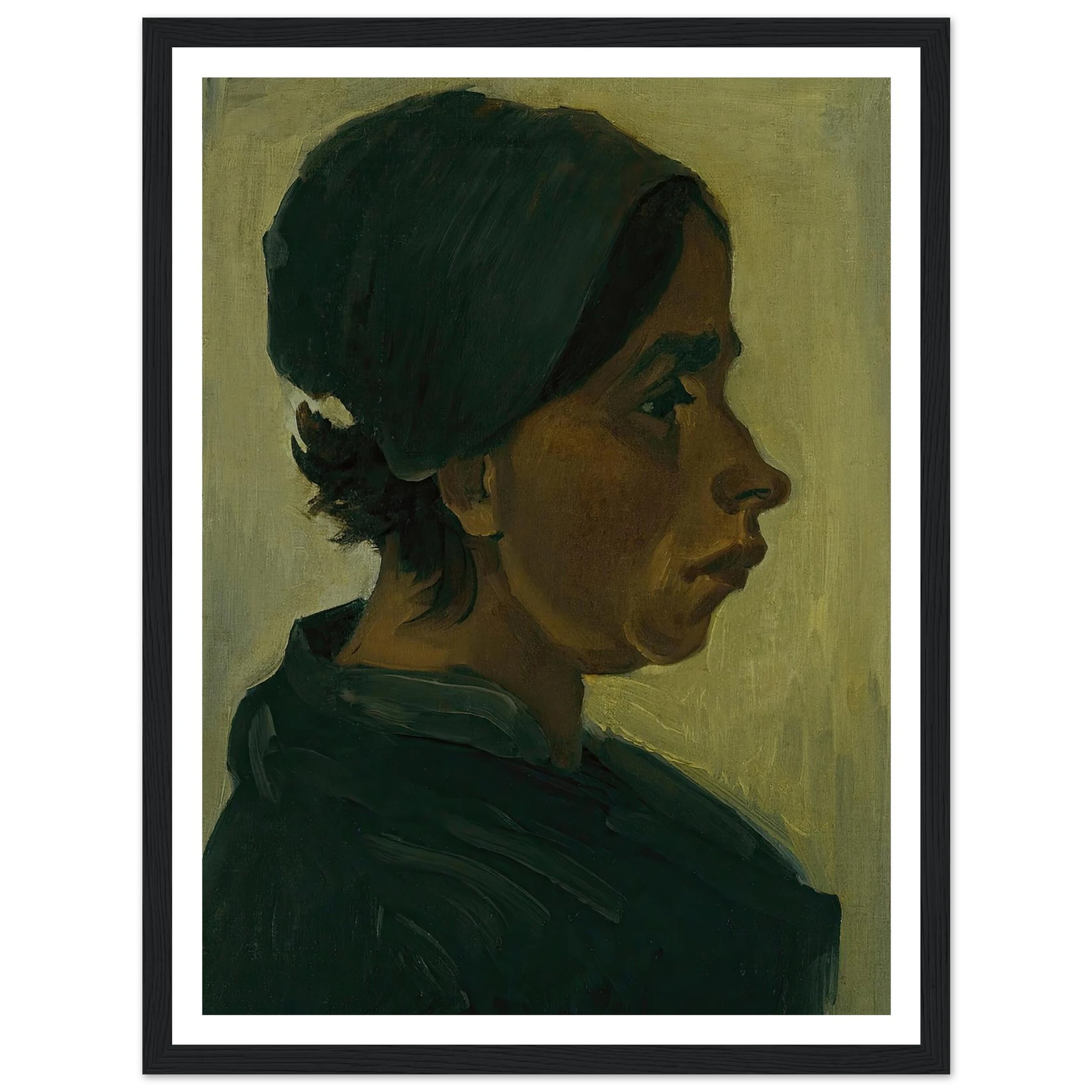 Peasant woman, head (1884) Art Print | Vincent van Gogh - Framed Poster - 30x40 cm / 12x16″ - Black frame