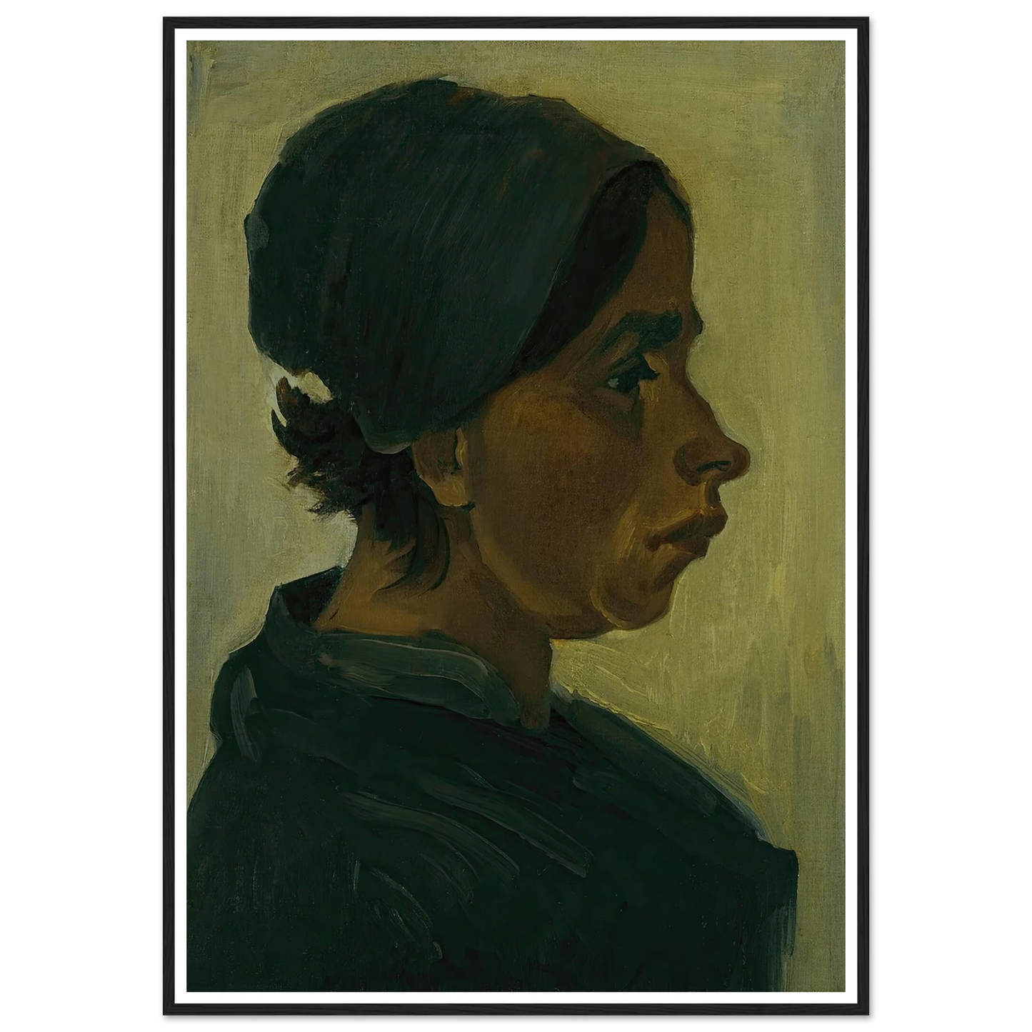 Peasant woman, head (1884) Art Print | Vincent van Gogh - Framed Poster - 30x40 cm / 12x16″ - Black frame