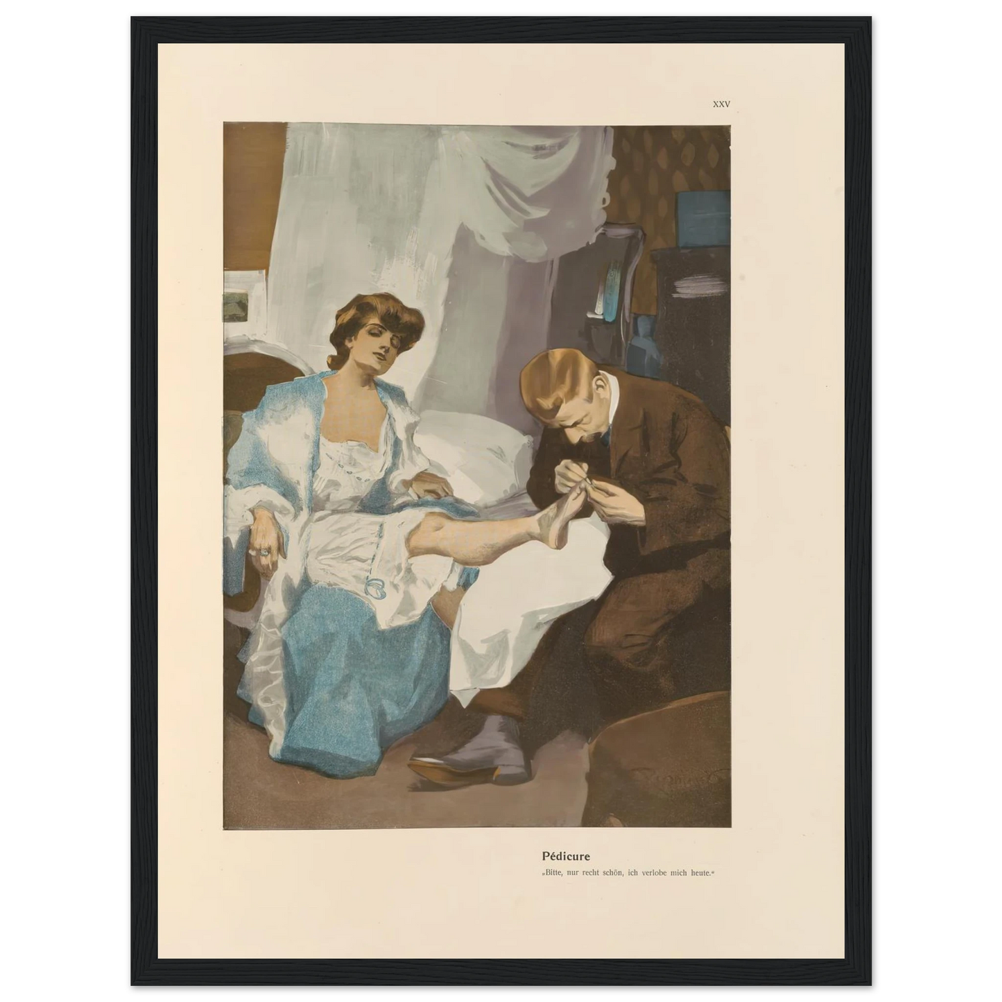 Pedicure (1908) Art Print | Ferdinand Freiherr von Reznicek - Framed Poster - 30x40 cm / 12x16″ - Black frame