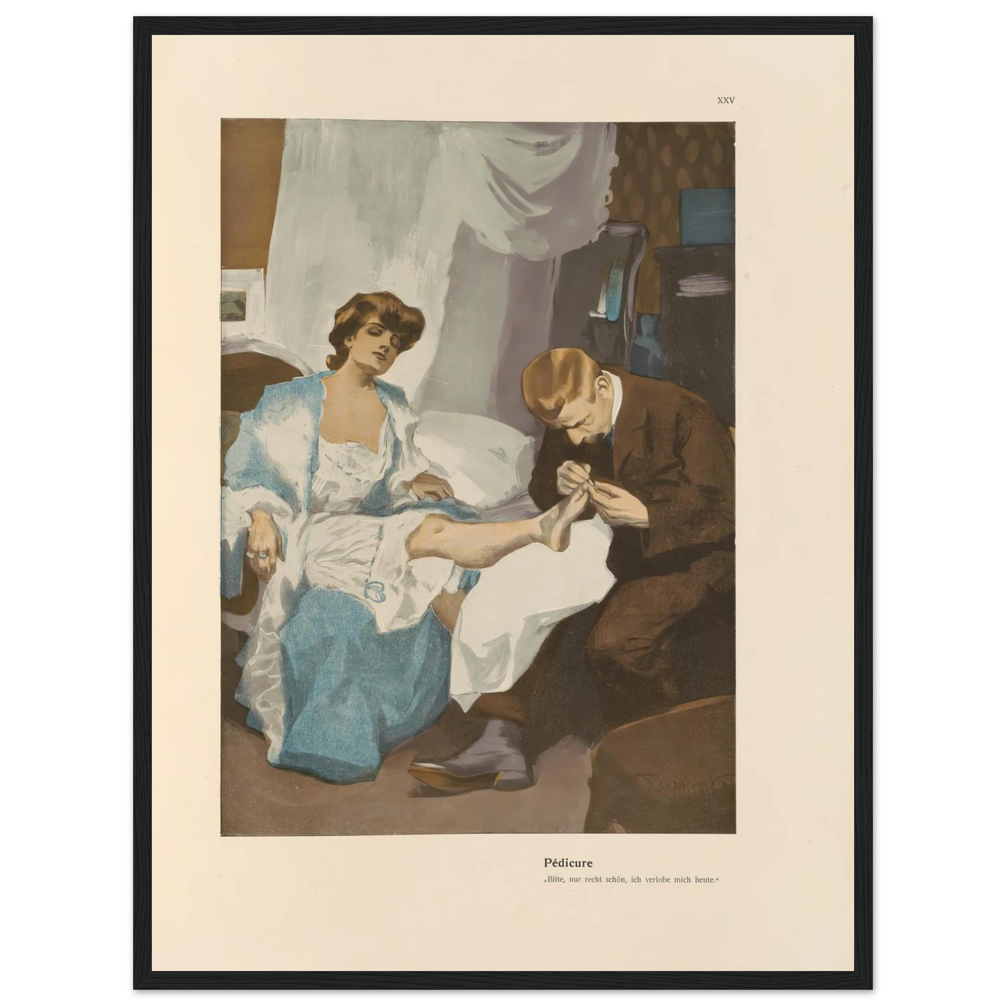 Pedicure (1908) Art Print | Ferdinand Freiherr von Reznicek - Framed Poster - 30x40 cm / 12x16″ - Black frame