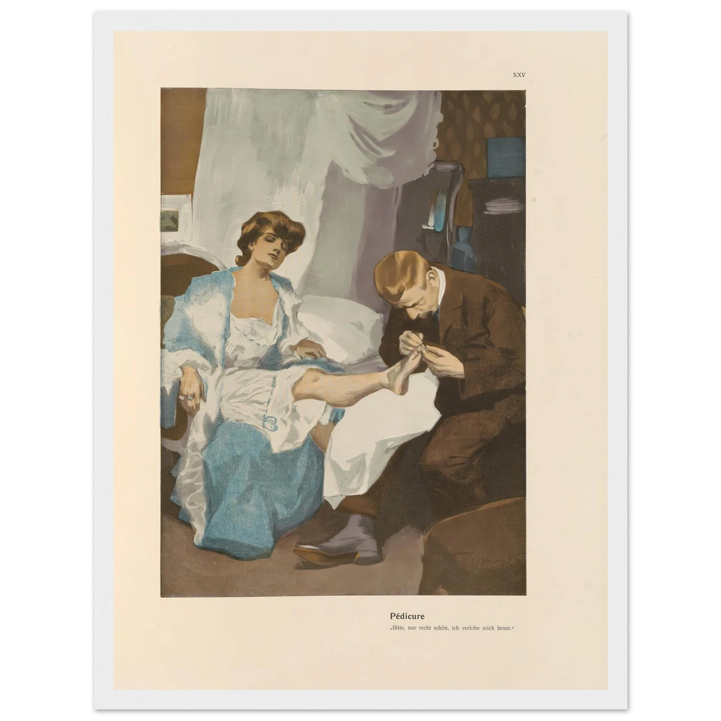 Pedicure (1908) Art Print | Ferdinand Freiherr von Reznicek - Framed Poster - 30x40 cm / 12x16″ - Black frame