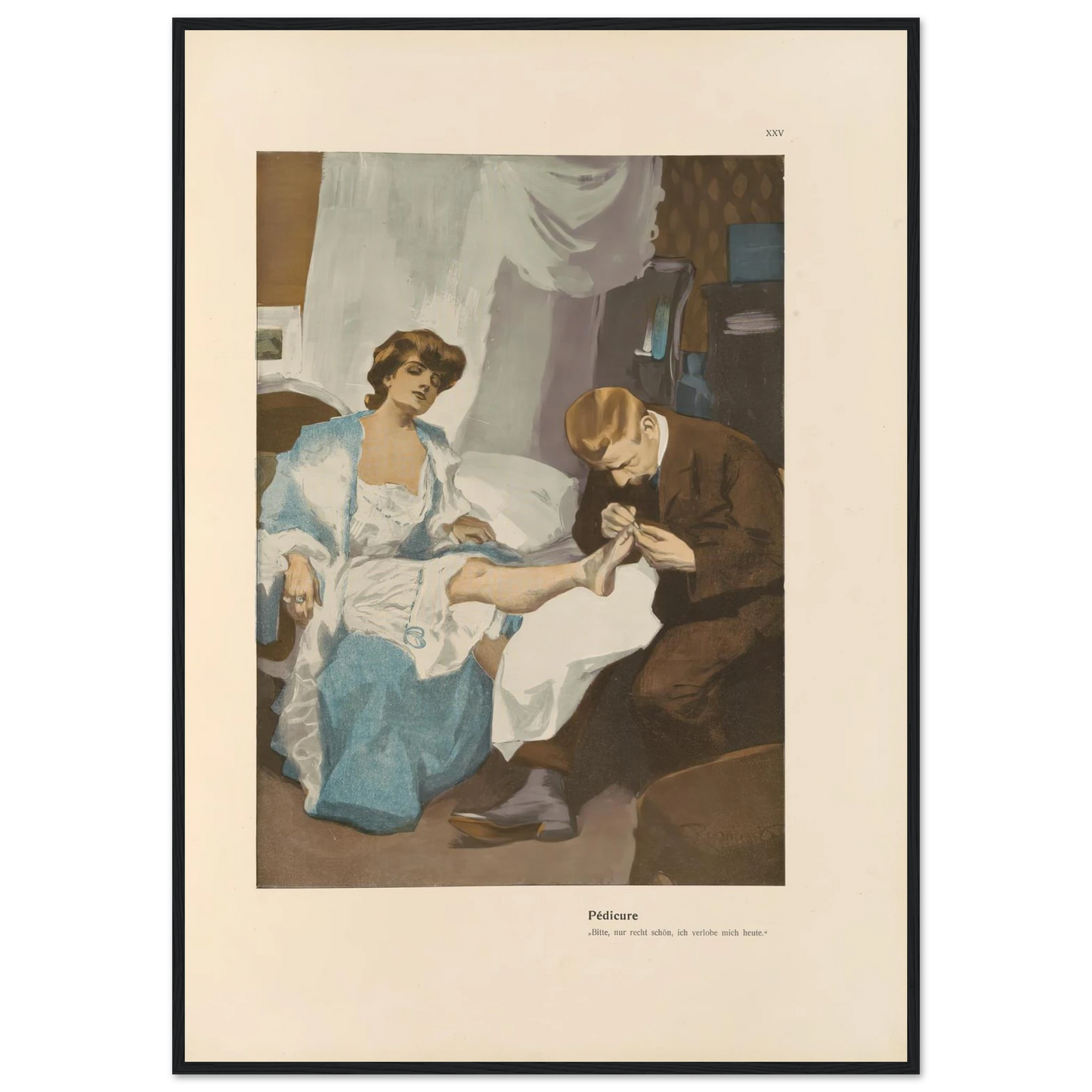 Pedicure (1908) Art Print | Ferdinand Freiherr von Reznicek - Framed Poster - 30x40 cm / 12x16″ - Black frame