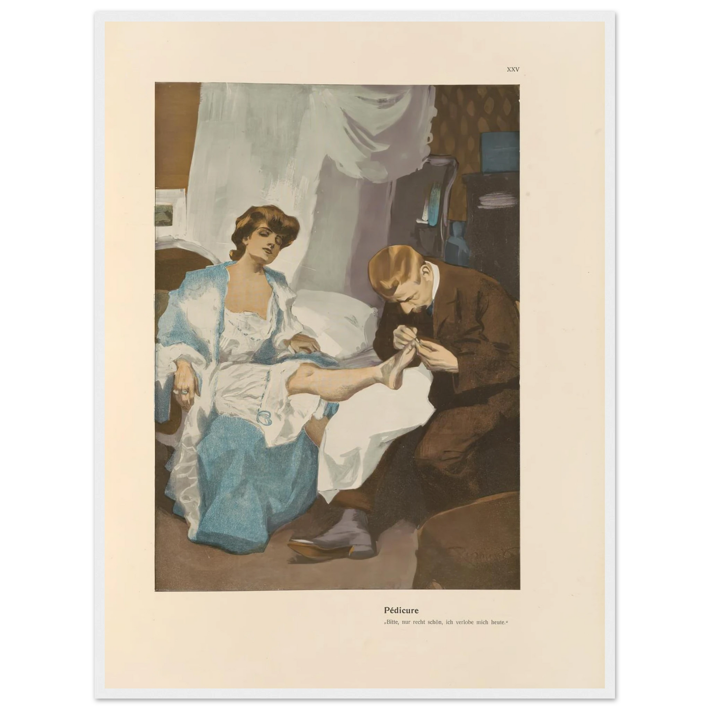 Pedicure (1908) Art Print | Ferdinand Freiherr von Reznicek - Framed Poster - 30x40 cm / 12x16″ - Black frame