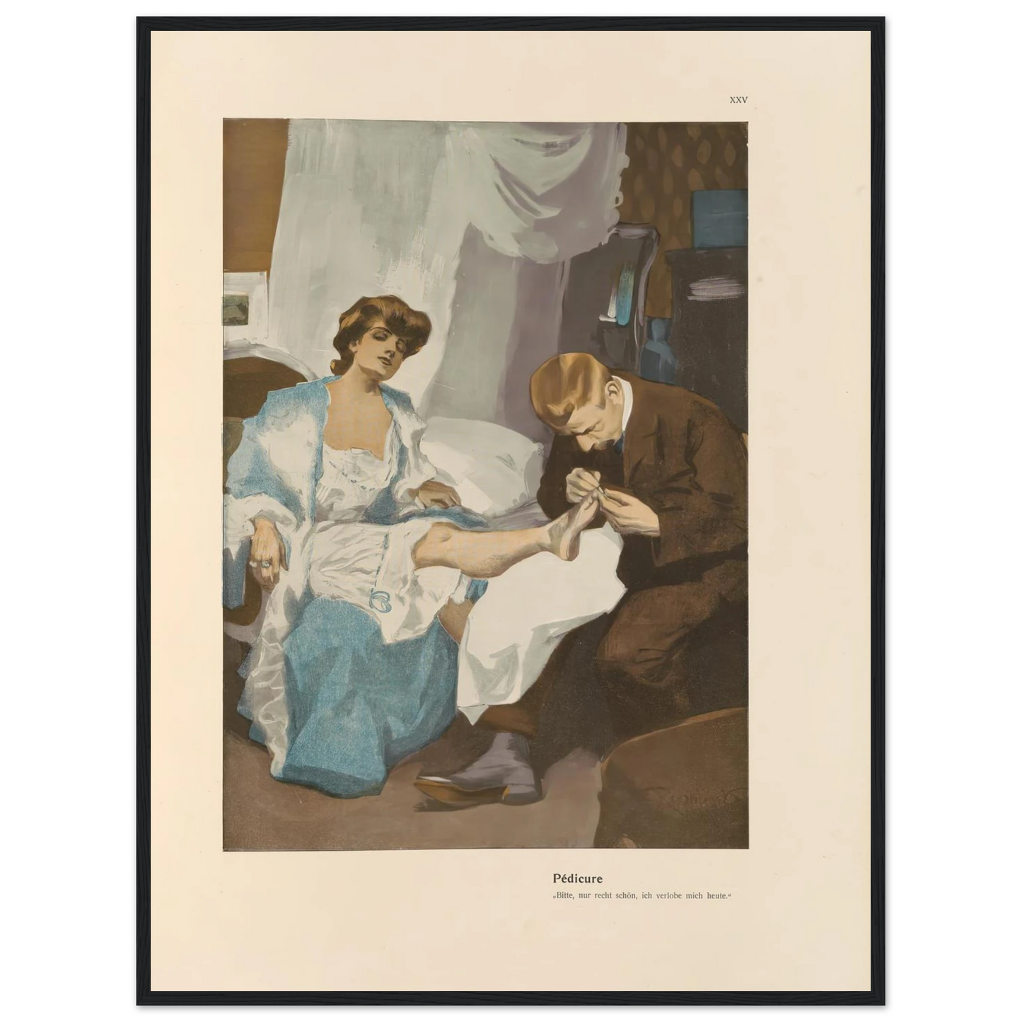Pedicure (1908) Art Print | Ferdinand Freiherr von Reznicek - Framed Poster - 30x40 cm / 12x16″ - Black frame