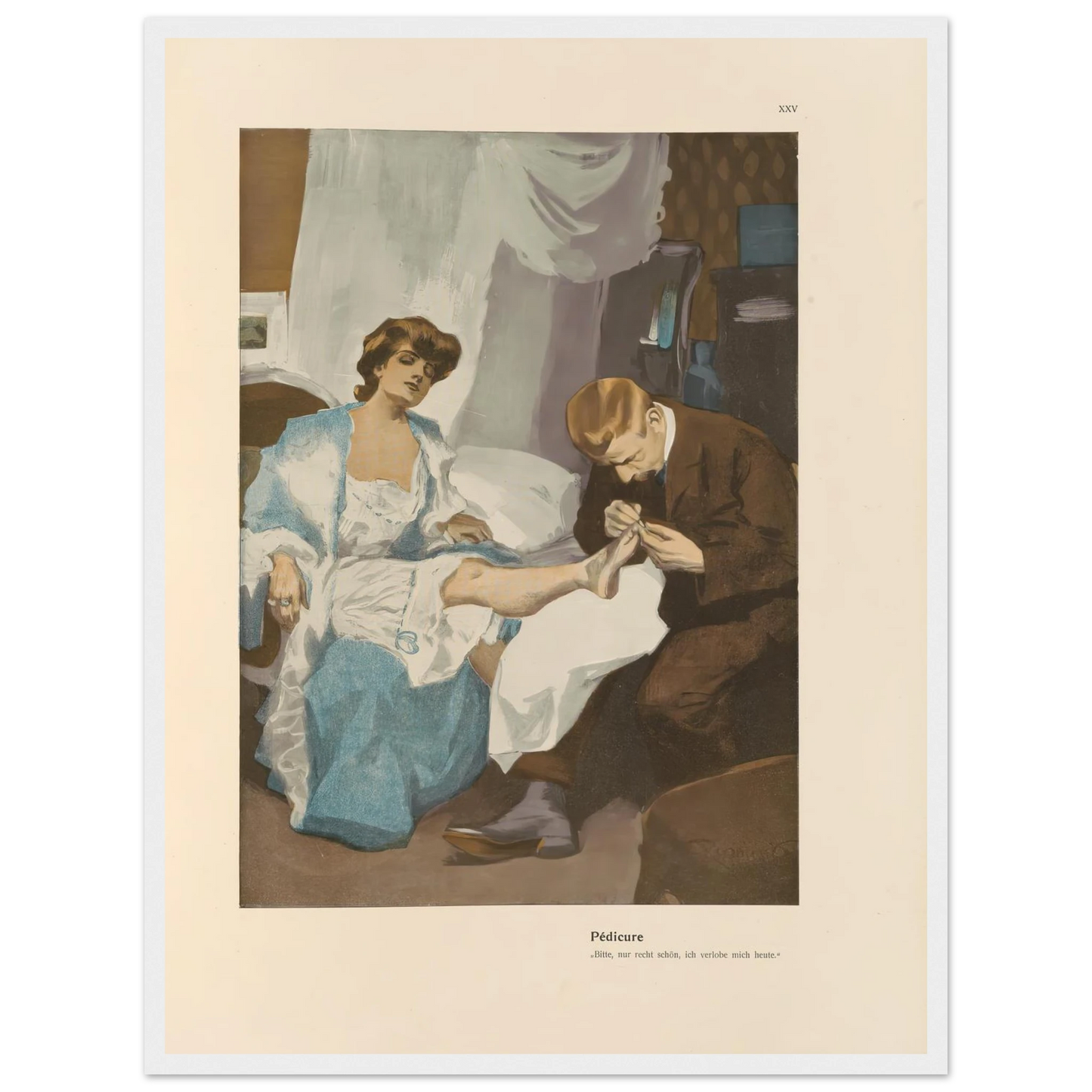Pedicure (1908) Art Print | Ferdinand Freiherr von Reznicek - Framed Poster - 30x40 cm / 12x16″ - Black frame