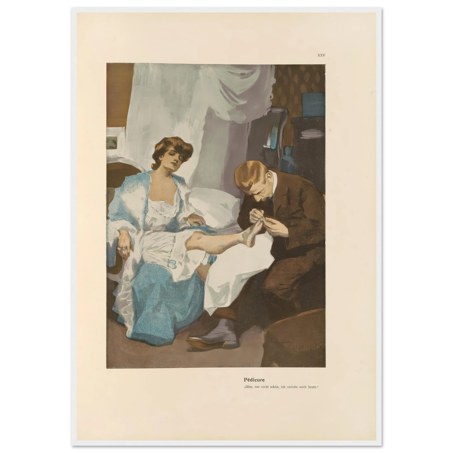 Pedicure (1908) Art Print | Ferdinand Freiherr von Reznicek - Framed Poster - 30x40 cm / 12x16″ - Black frame