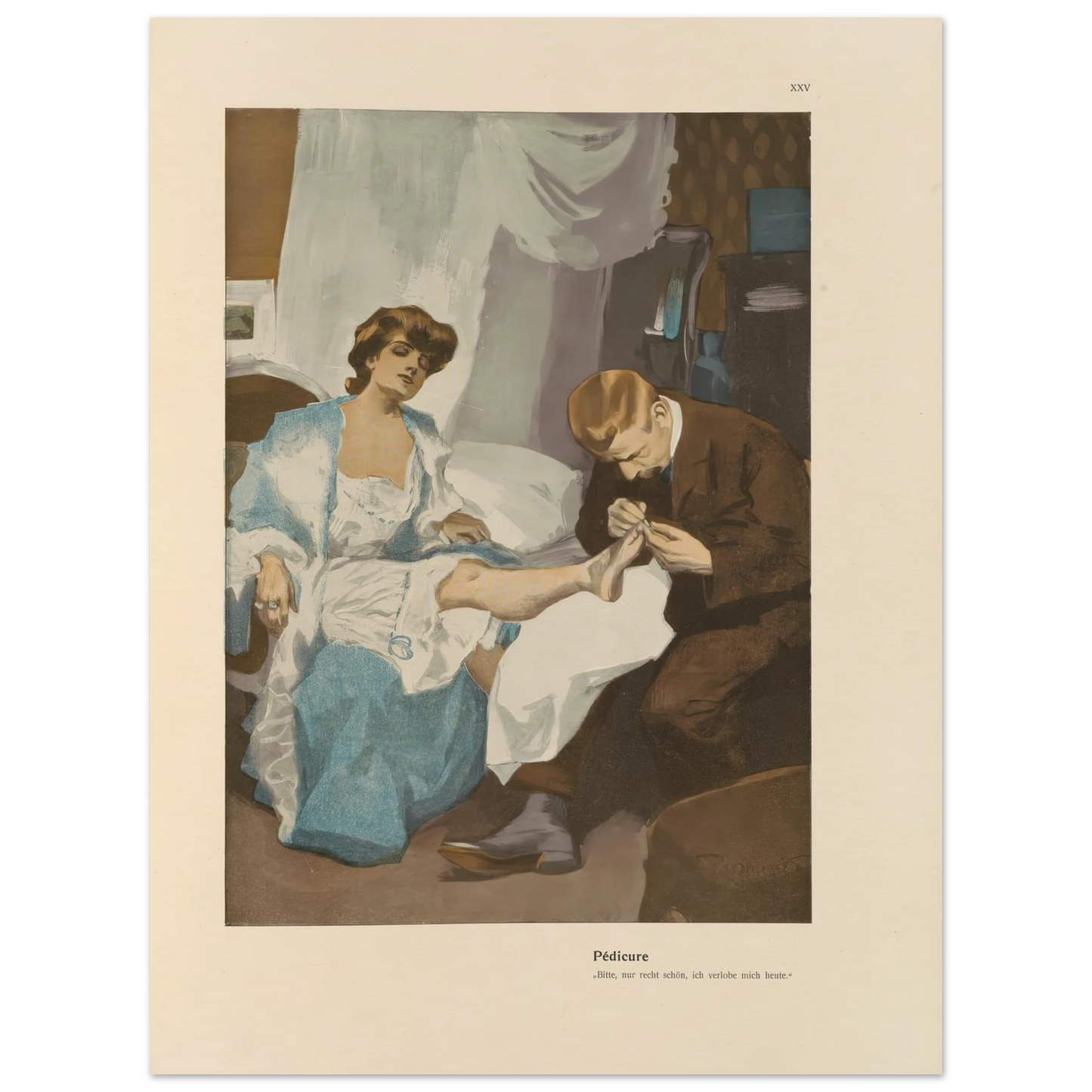 Pedicure (1908) Art Print | Ferdinand Freiherr von Reznicek - Framed Poster - 30x40 cm / 12x16″ - Black frame