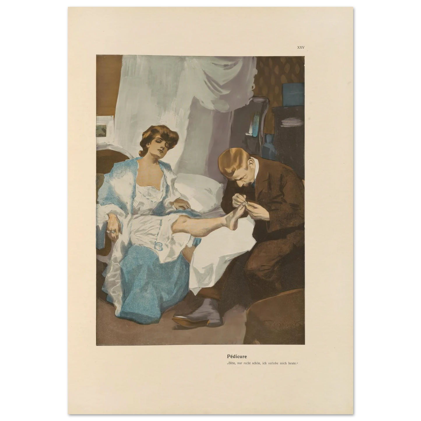 Pedicure (1908) Art Print | Ferdinand Freiherr von Reznicek - Framed Poster - 30x40 cm / 12x16″ - Black frame