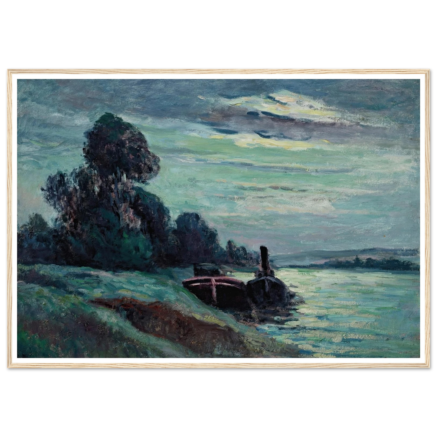 Péniches sur la Seine Art Print | Maximilien Luce - Framed Poster - 30x40 cm / 12x16″ - Black frame