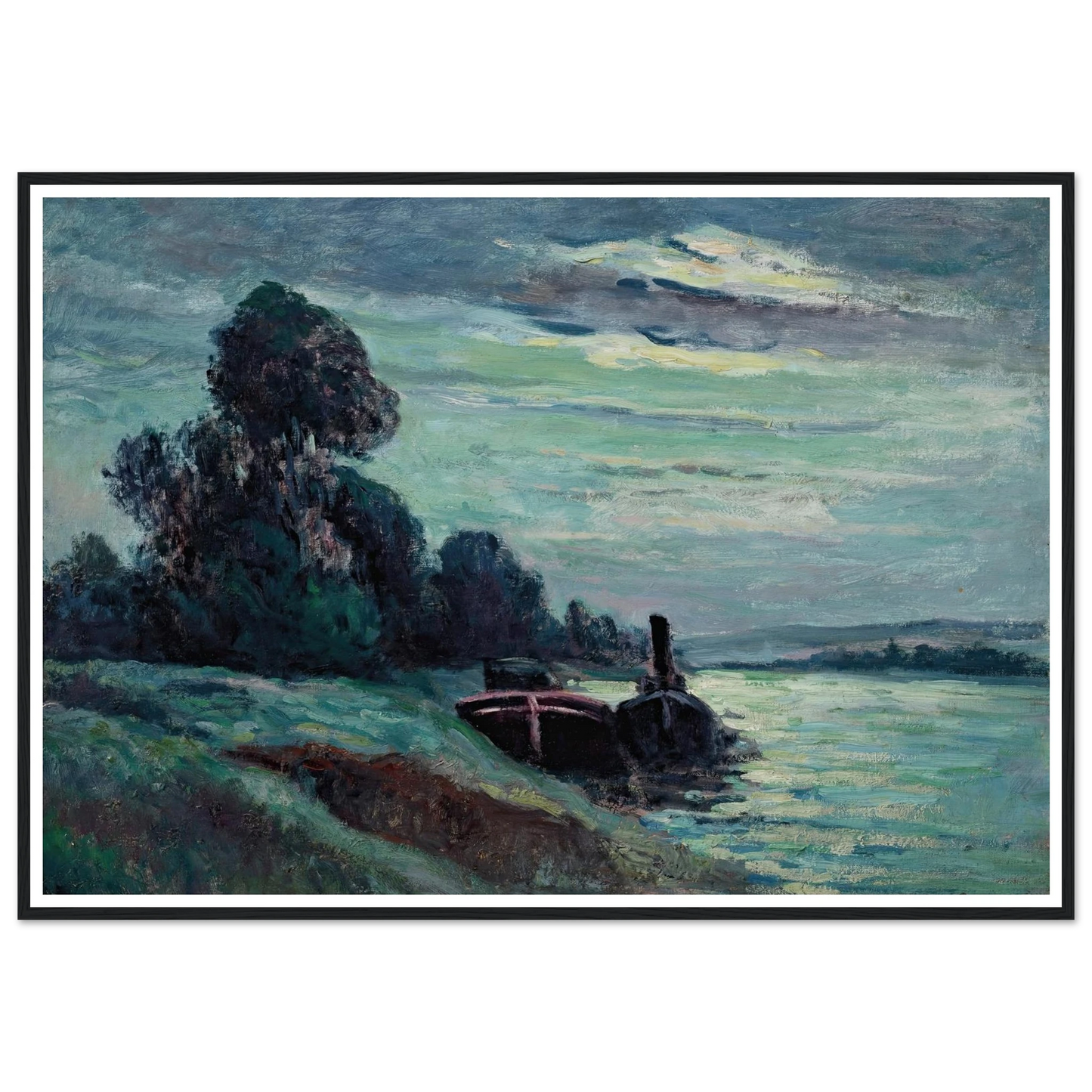 Péniches sur la Seine Art Print | Maximilien Luce - Framed Poster - 30x40 cm / 12x16″ - Black frame