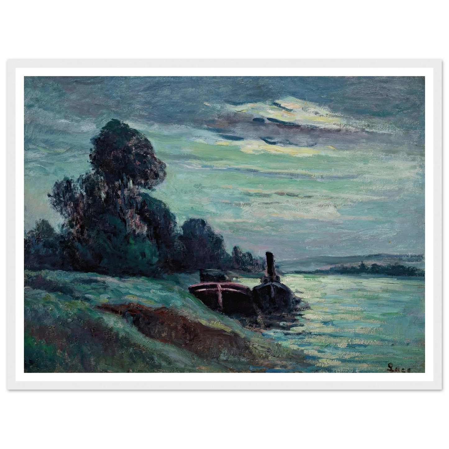 Péniches sur la Seine Art Print | Maximilien Luce - Framed Poster - 30x40 cm / 12x16″ - Black frame