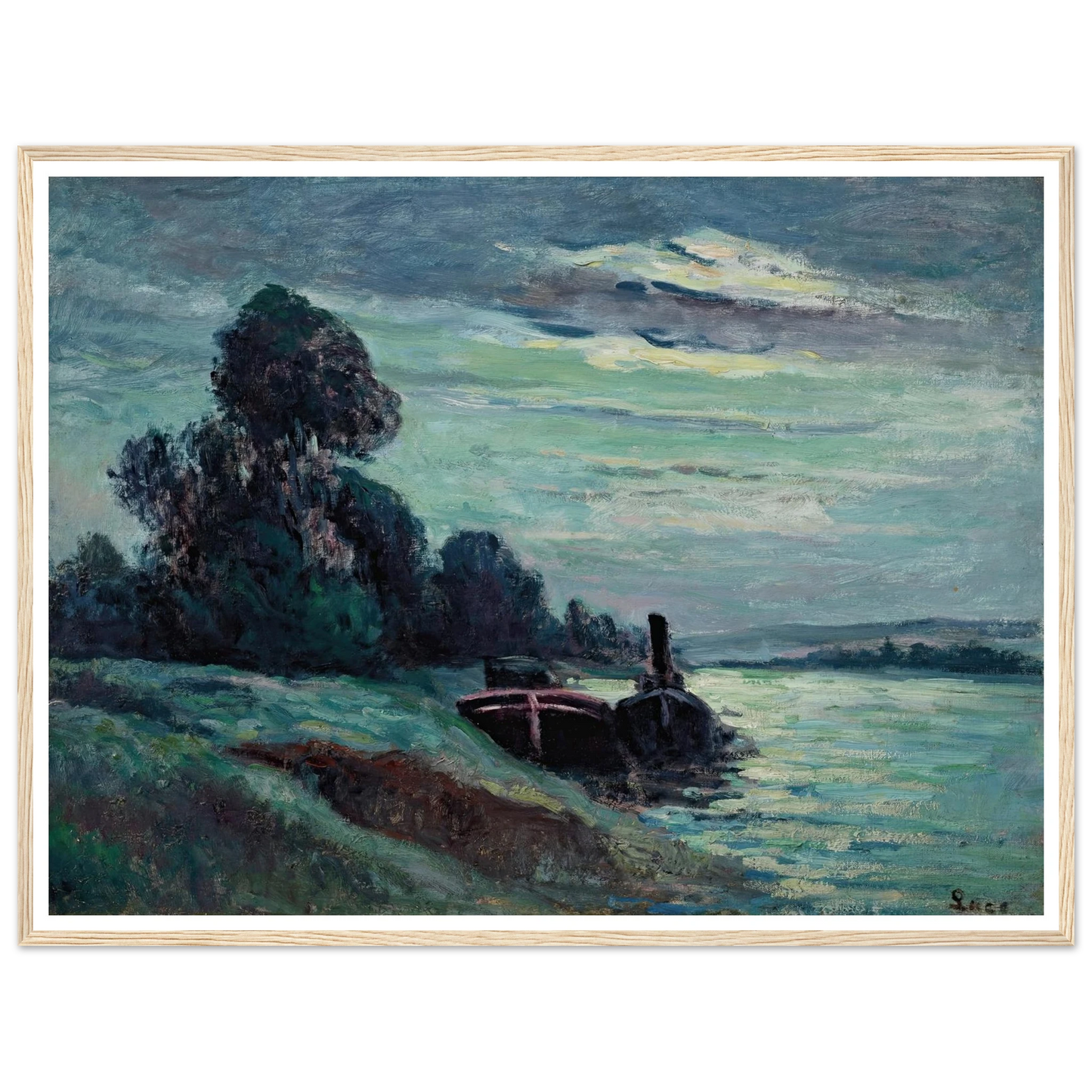 Péniches sur la Seine Art Print | Maximilien Luce - Framed Poster - 30x40 cm / 12x16″ - Black frame