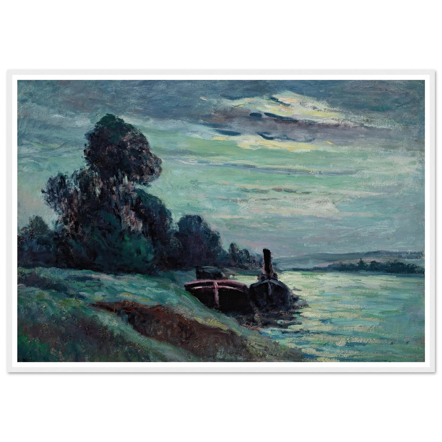 Péniches sur la Seine Art Print | Maximilien Luce - Framed Poster - 30x40 cm / 12x16″ - Black frame