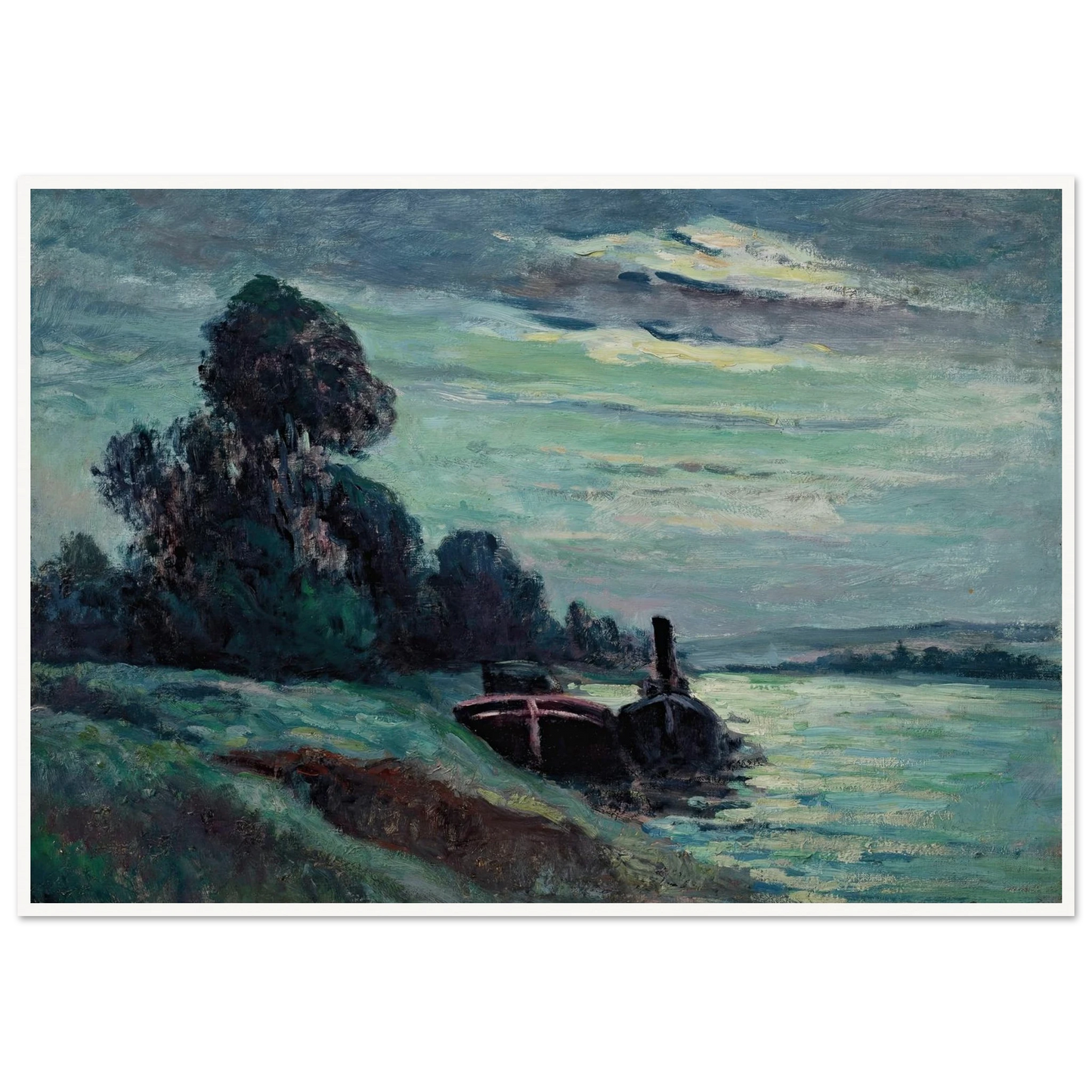 Péniches sur la Seine Art Print | Maximilien Luce - Framed Poster - 30x40 cm / 12x16″ - Black frame