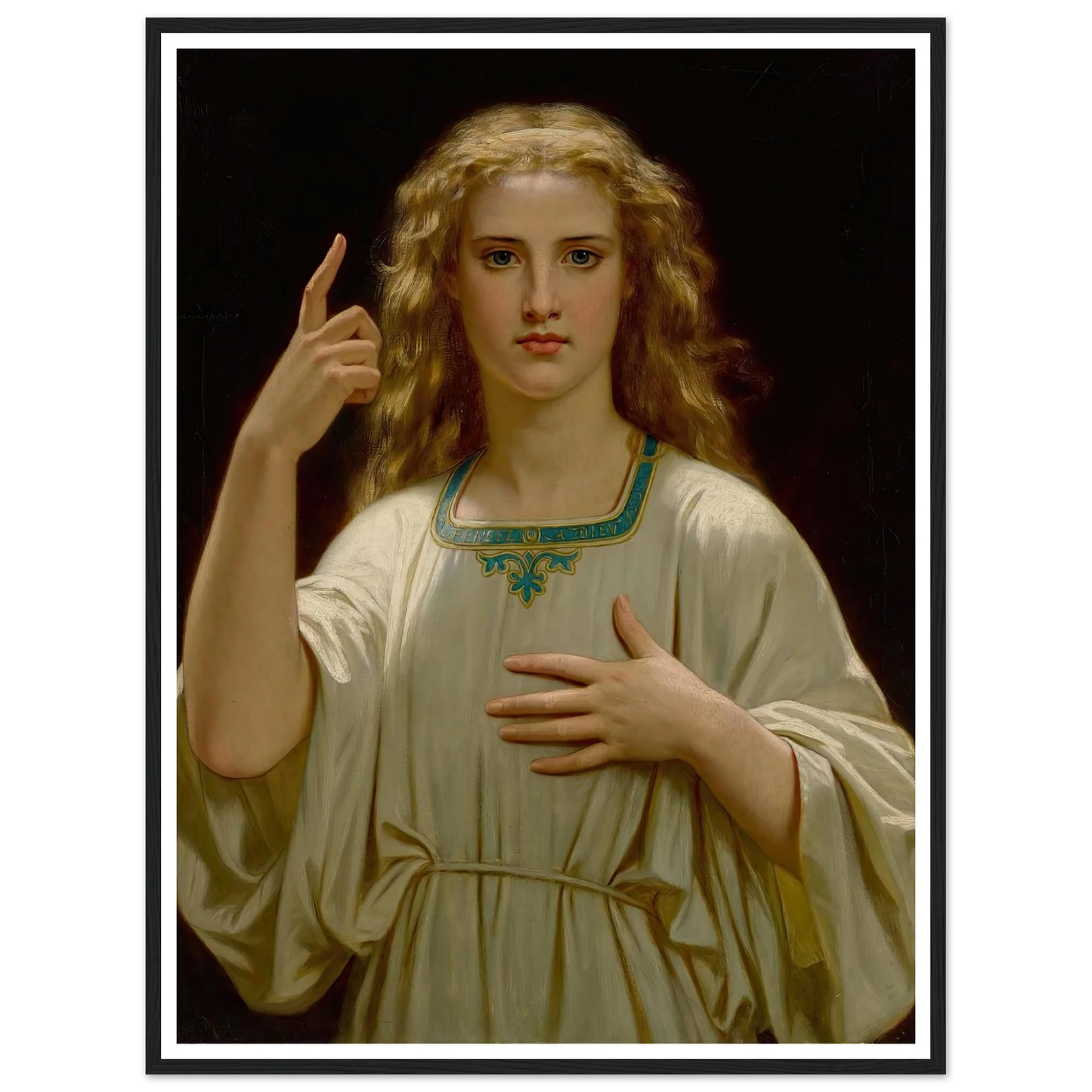 Pensez À Dieu (1876) Art Print | Hugues Merle - Framed Poster - 30x40 cm / 12x16″ - Black frame