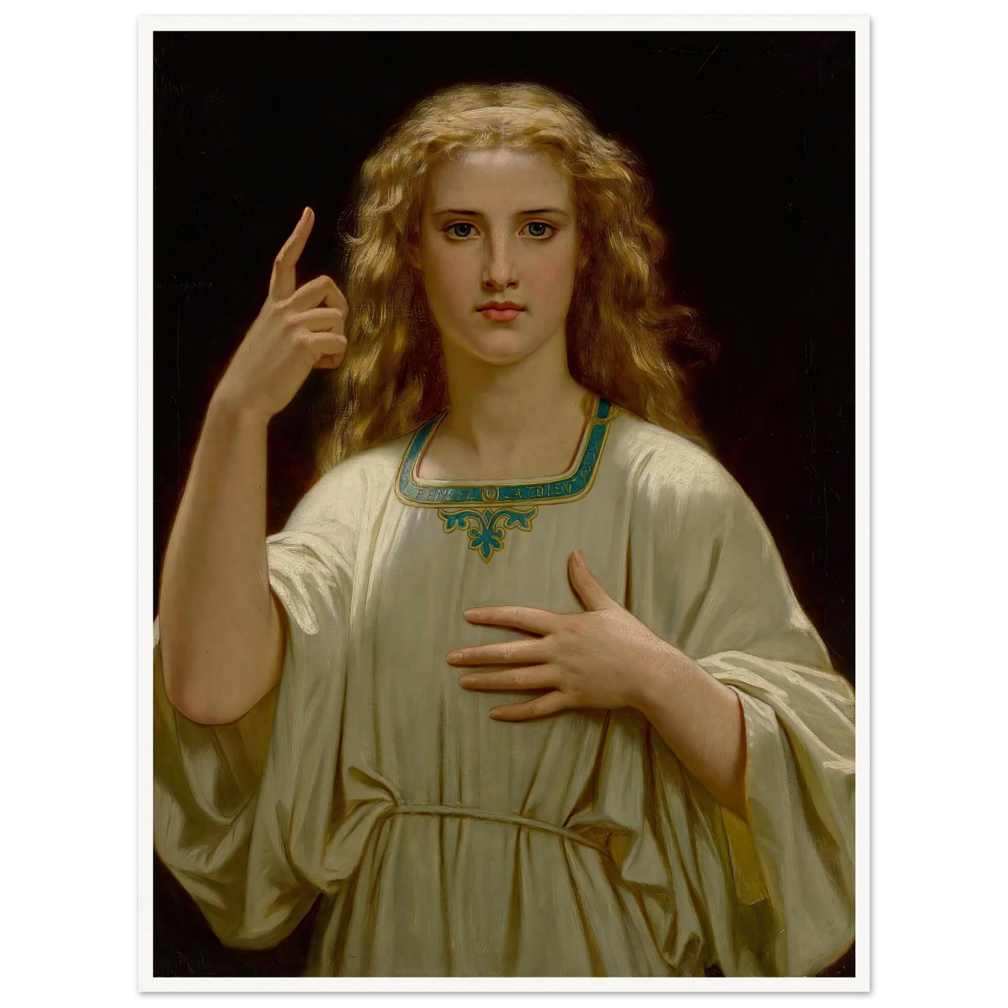 Pensez À Dieu (1876) Art Print | Hugues Merle - Framed Poster - 30x40 cm / 12x16″ - Black frame