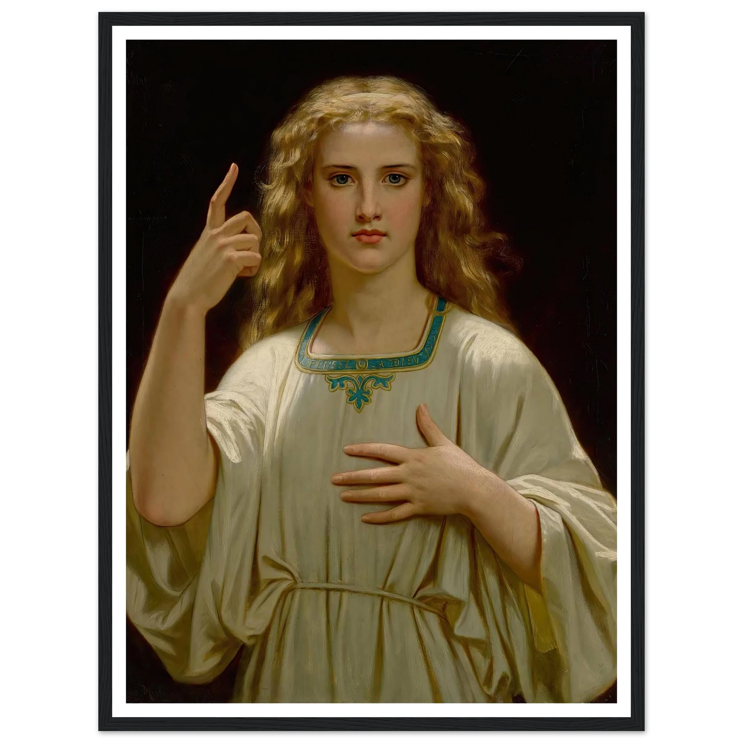 Pensez À Dieu (1876) Art Print | Hugues Merle - Framed Poster - 30x40 cm / 12x16″ - Black frame