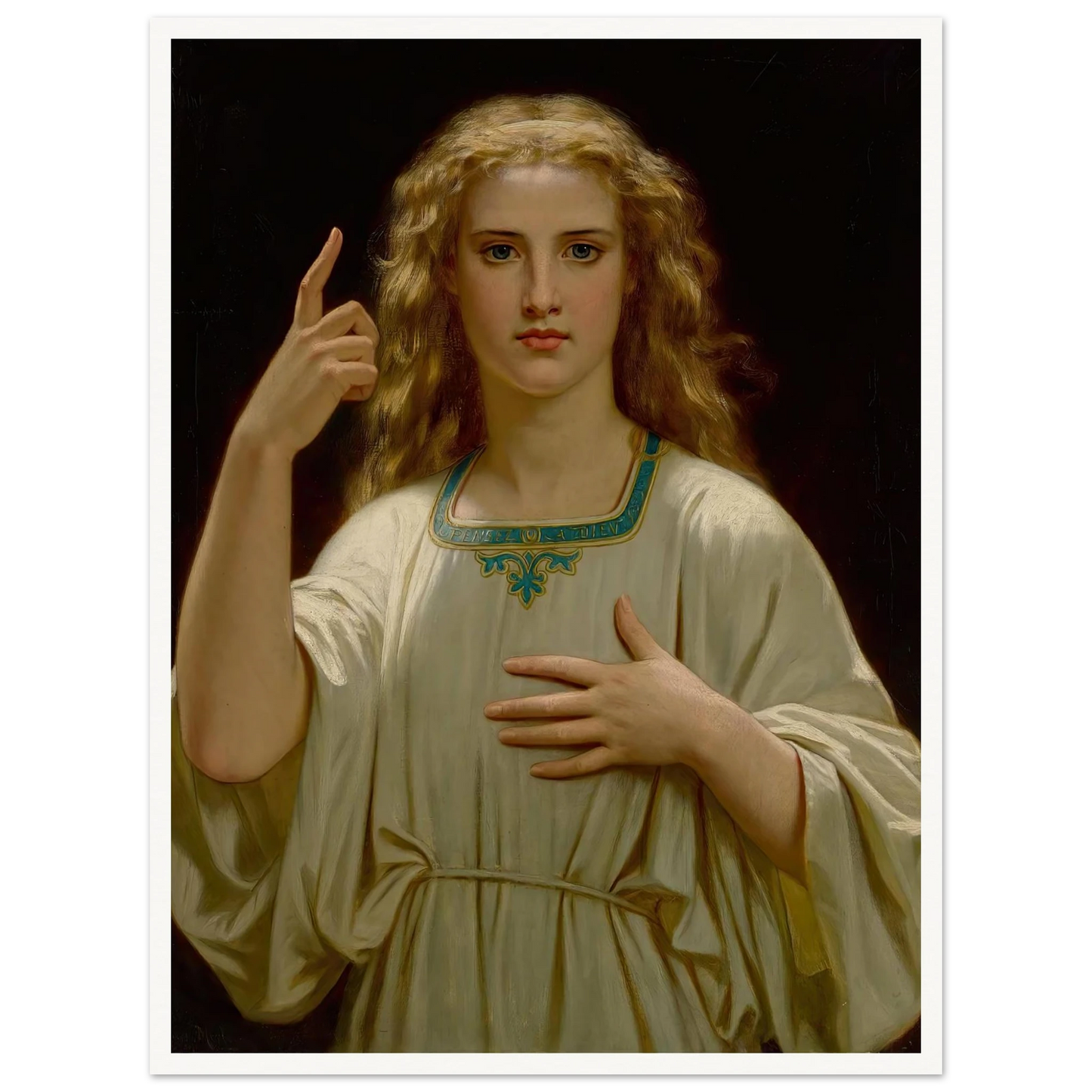 Pensez À Dieu (1876) Art Print | Hugues Merle - Framed Poster - 30x40 cm / 12x16″ - Black frame