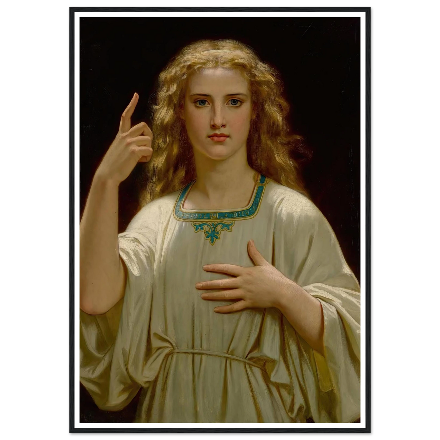 Pensez À Dieu (1876) Art Print | Hugues Merle - Framed Poster - 30x40 cm / 12x16″ - Black frame