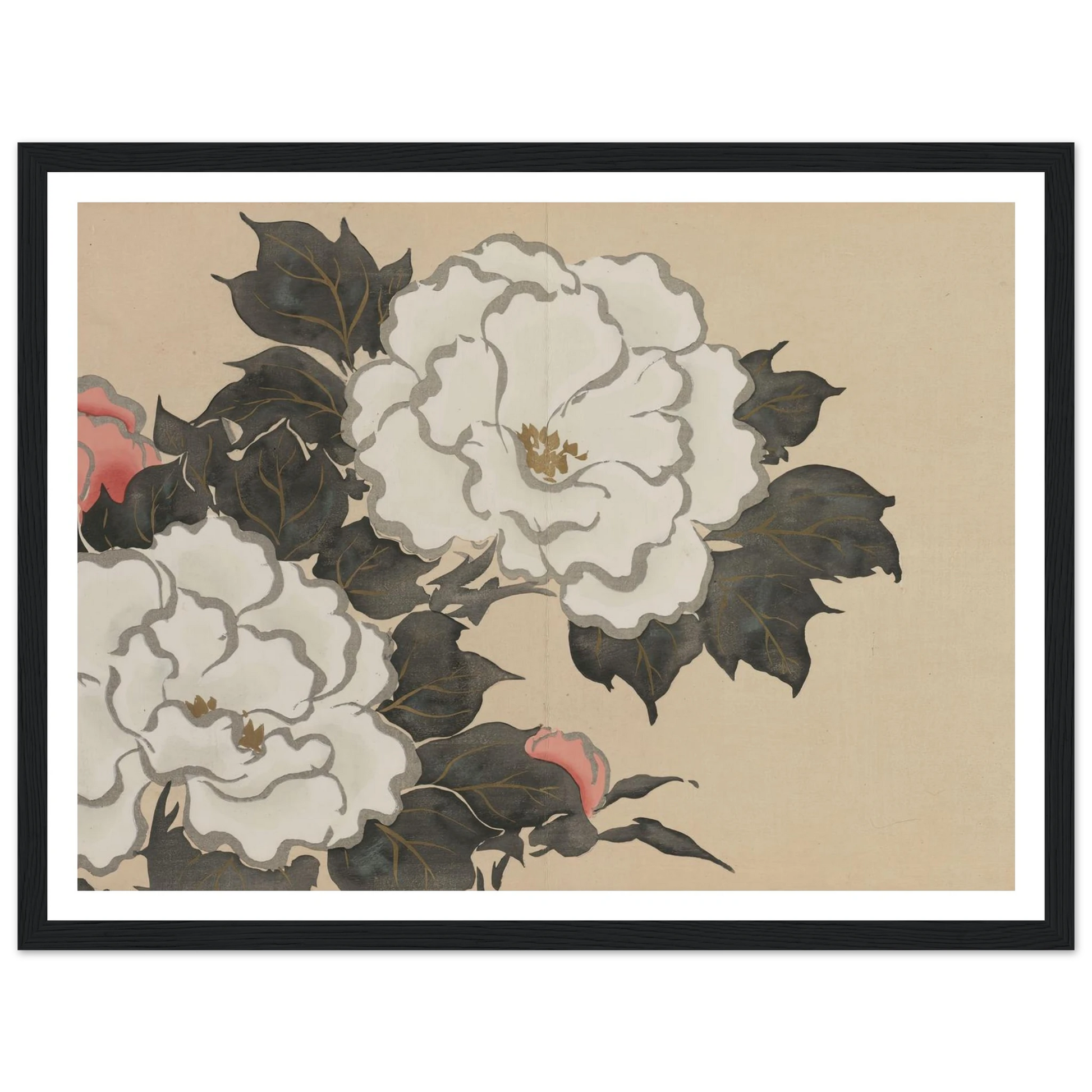 Peonies (Fukamigusa) (1909-1910) Art Print | Kamisaka Sekka - Framed Poster - 30x40 cm / 12x16″ - Black frame