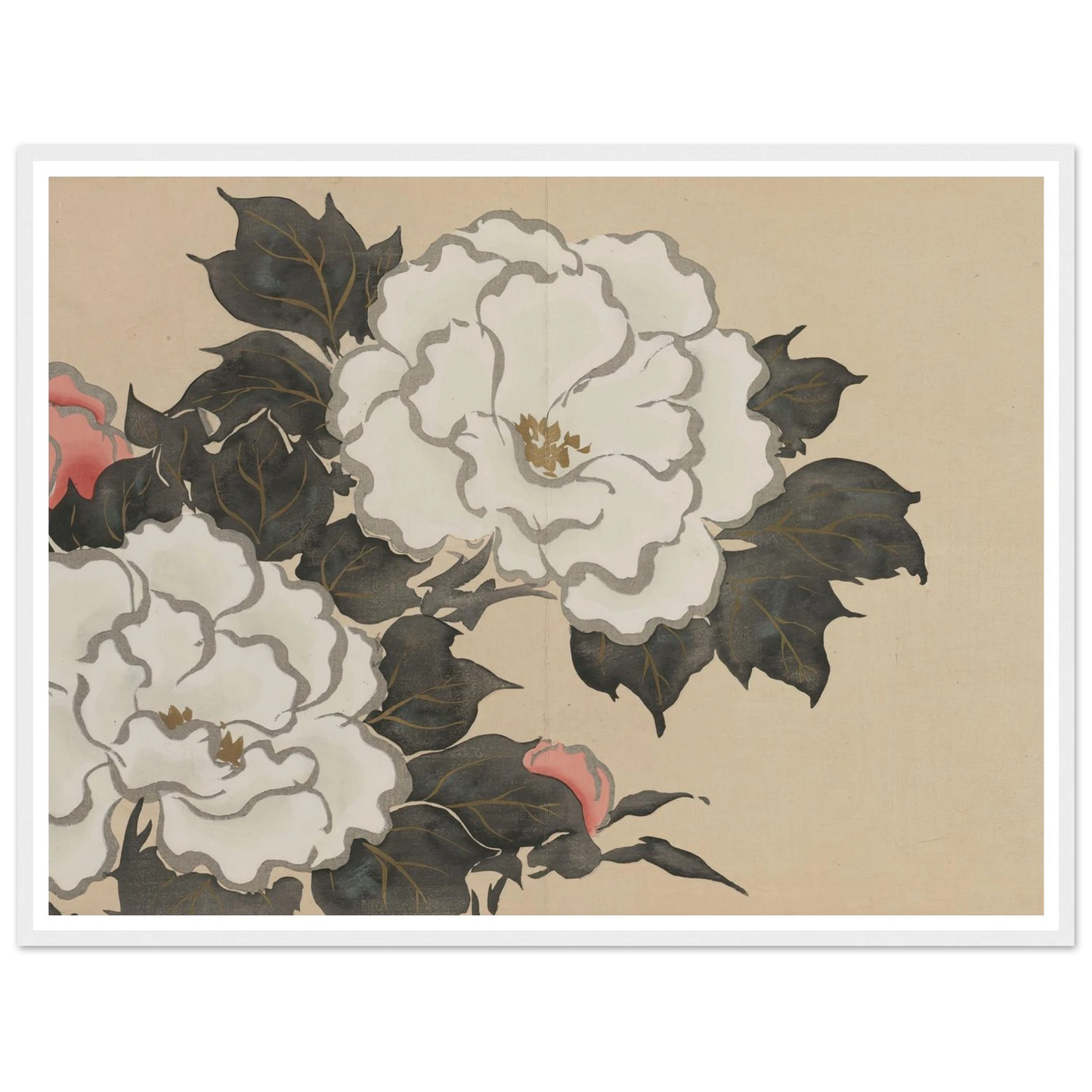 Peonies (Fukamigusa) (1909-1910) Art Print | Kamisaka Sekka - Framed Poster - 30x40 cm / 12x16″ - Black frame