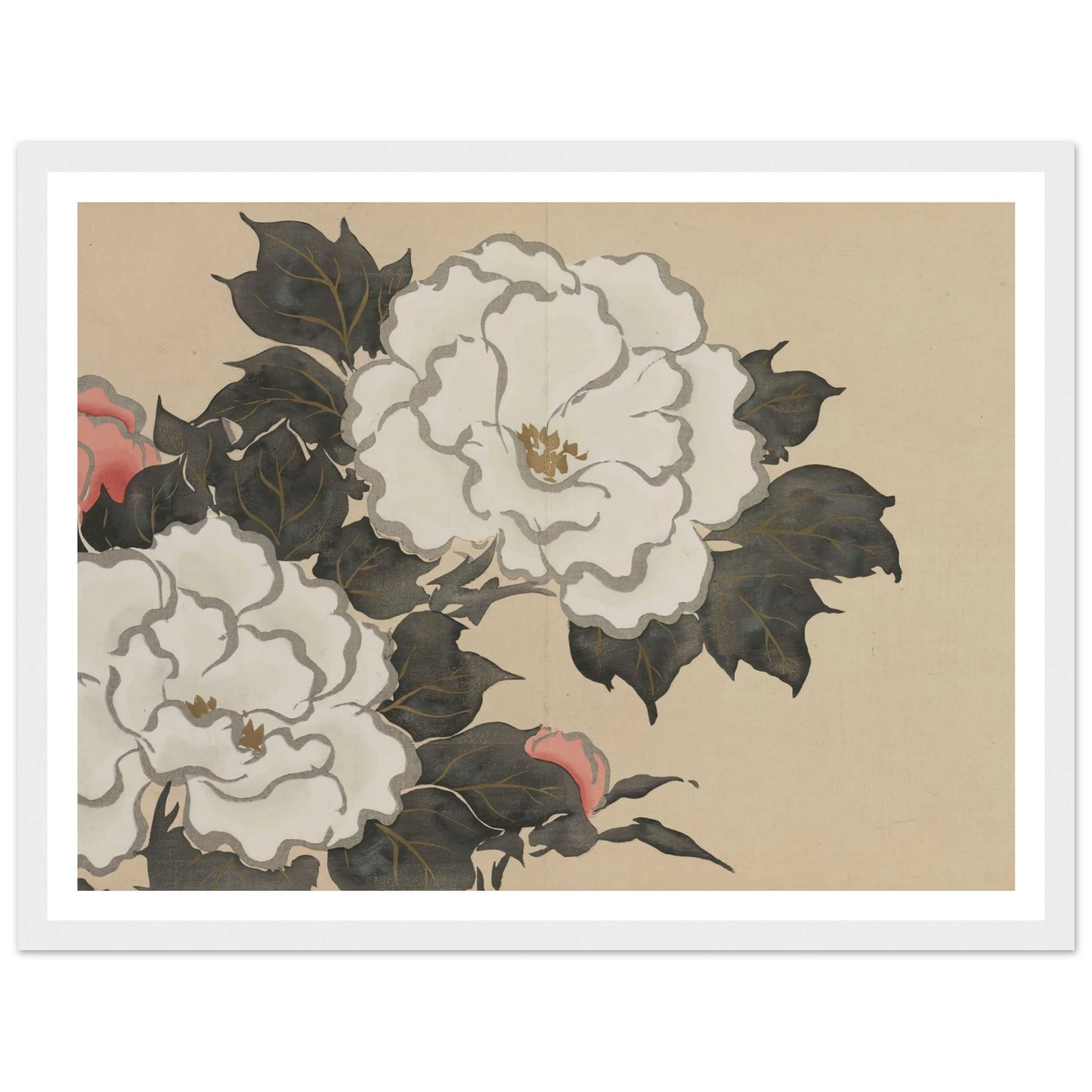 Peonies (Fukamigusa) (1909-1910) Art Print | Kamisaka Sekka - Framed Poster - 30x40 cm / 12x16″ - Black frame