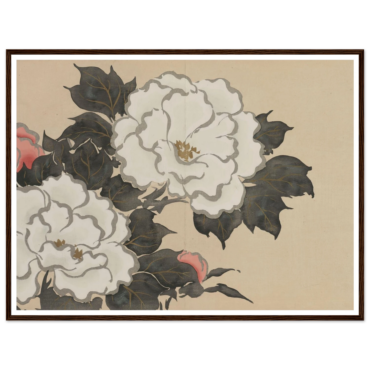 Peonies (Fukamigusa) (1909-1910) Art Print | Kamisaka Sekka - Framed Poster - 30x40 cm / 12x16″ - Black frame