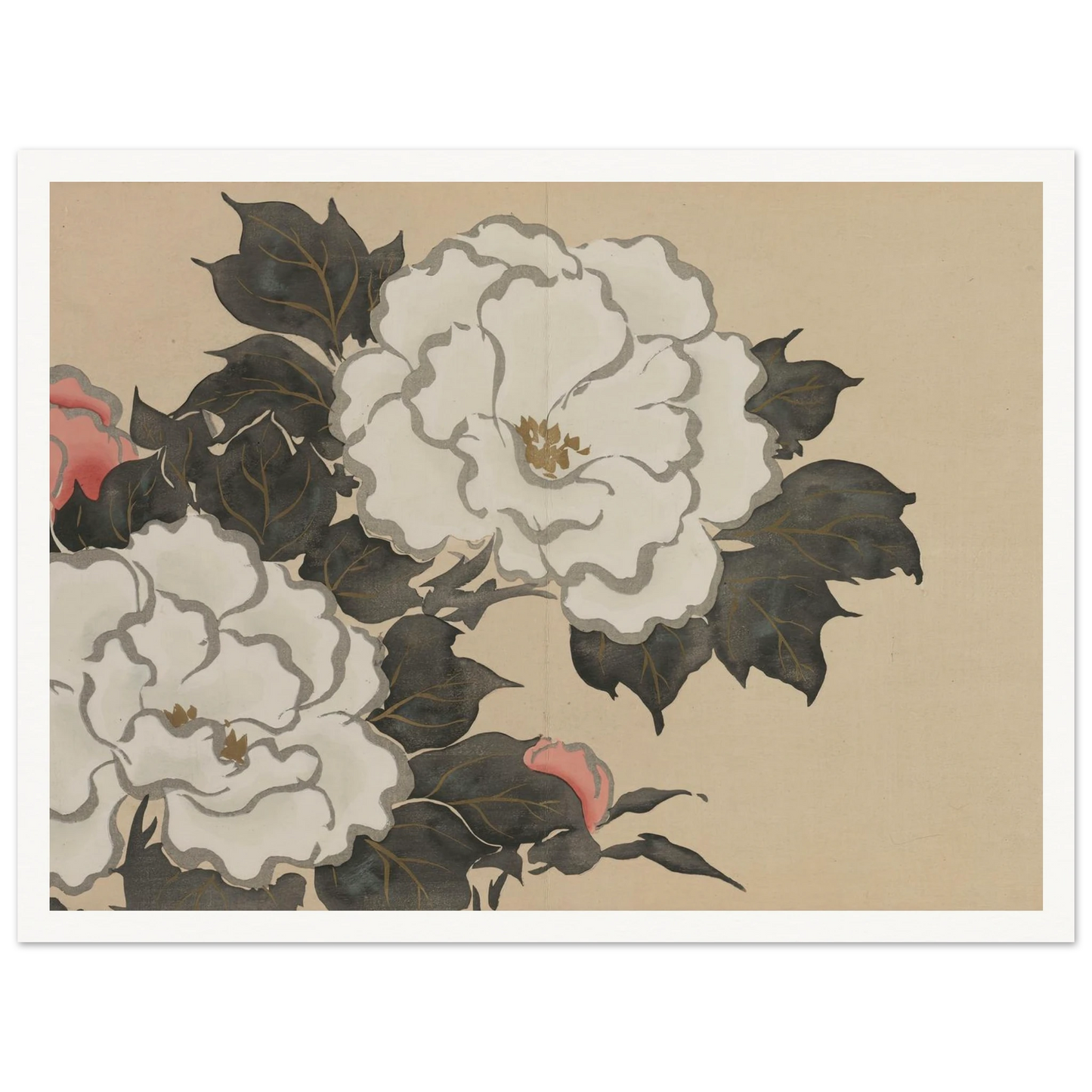 Peonies (Fukamigusa) (1909-1910) Art Print | Kamisaka Sekka - Framed Poster - 30x40 cm / 12x16″ - Black frame