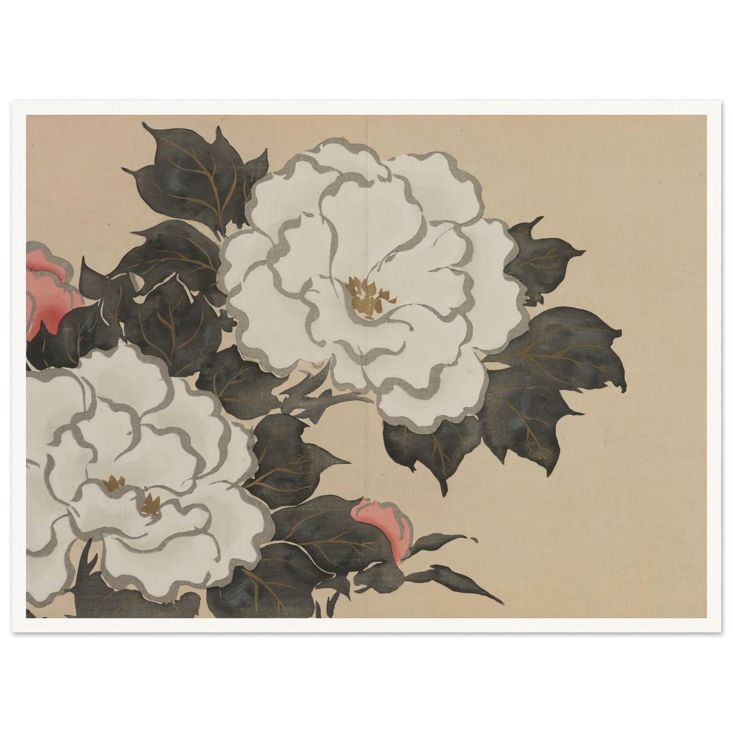 Peonies (Fukamigusa) (1909-1910) Art Print | Kamisaka Sekka - Framed Poster - 30x40 cm / 12x16″ - Black frame