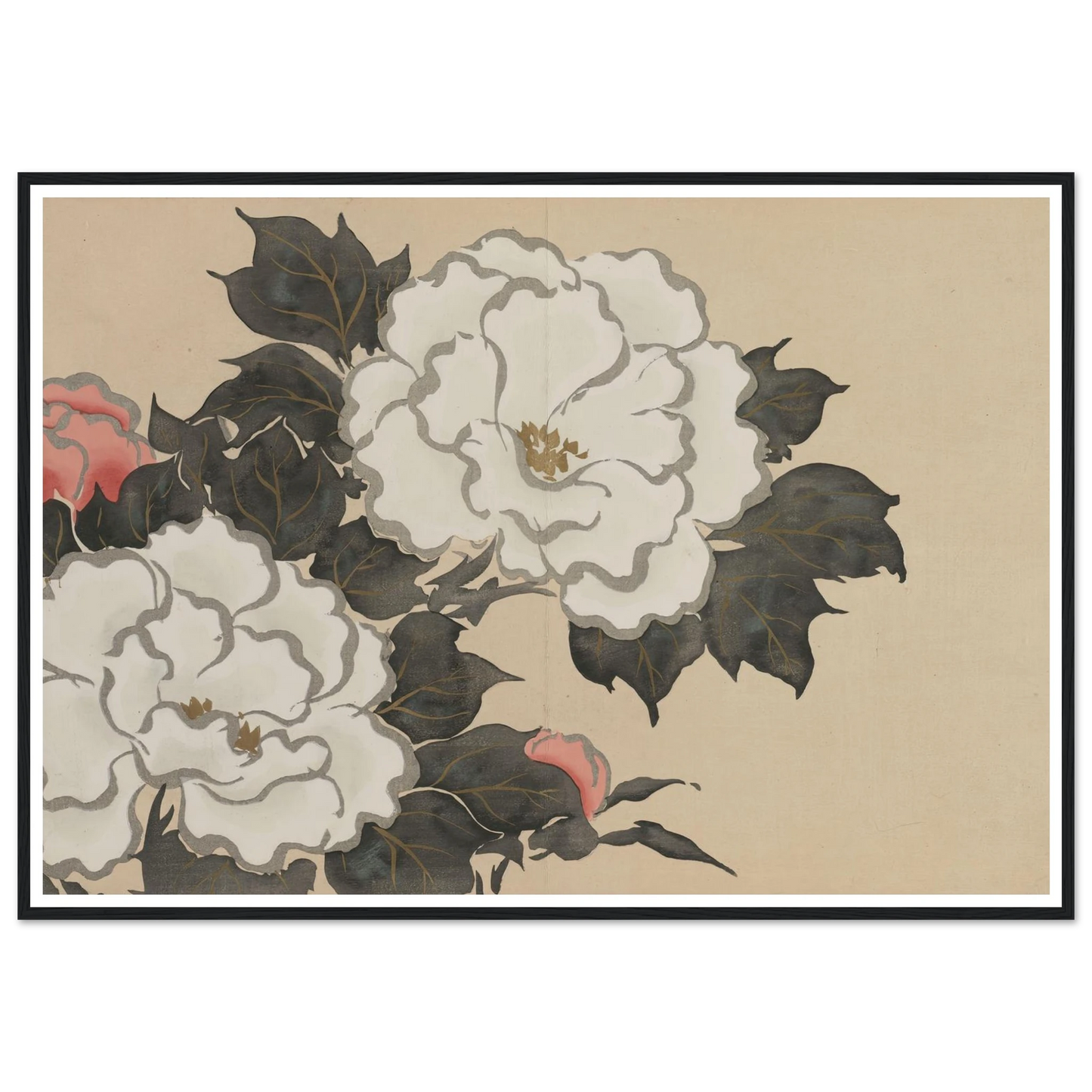 Peonies (Fukamigusa) (1909-1910) Art Print | Kamisaka Sekka - Framed Poster - 30x40 cm / 12x16″ - Black frame