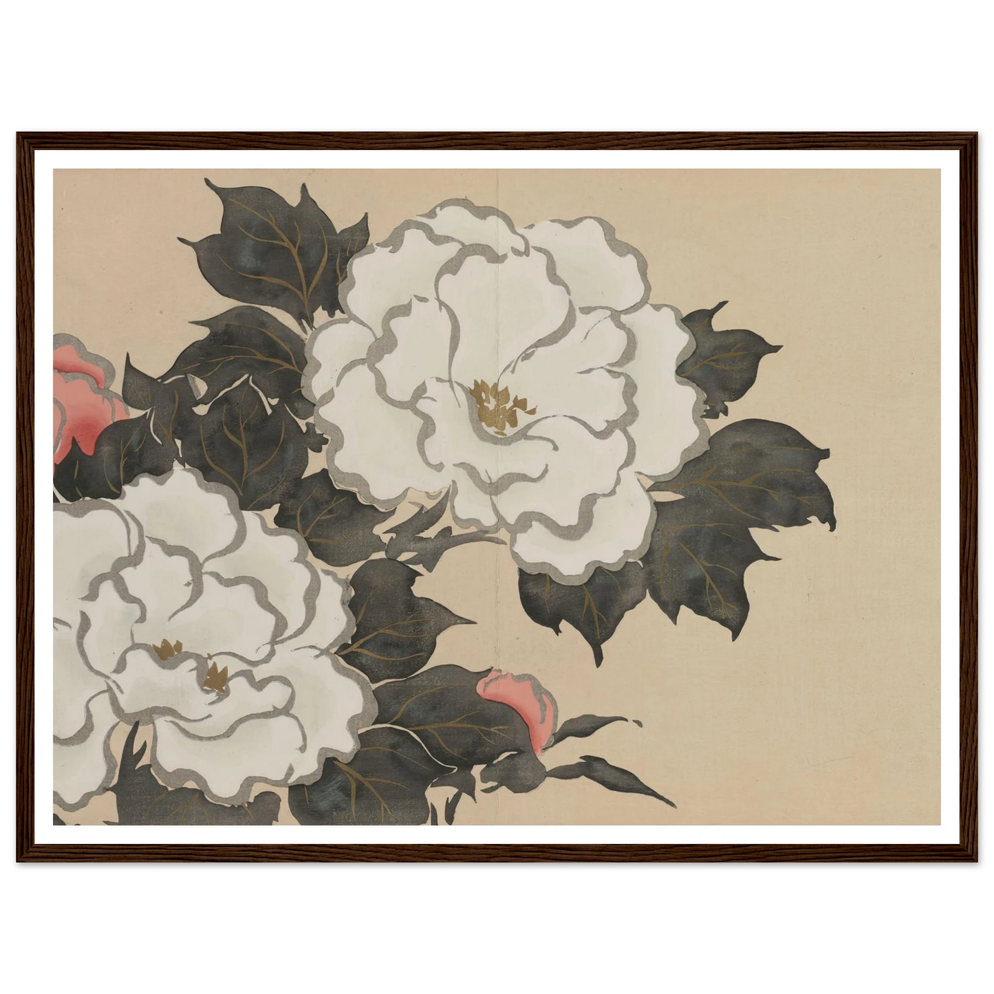Peonies (Fukamigusa) (1909-1910) Art Print | Kamisaka Sekka - Framed Poster - 30x40 cm / 12x16″ - Black frame