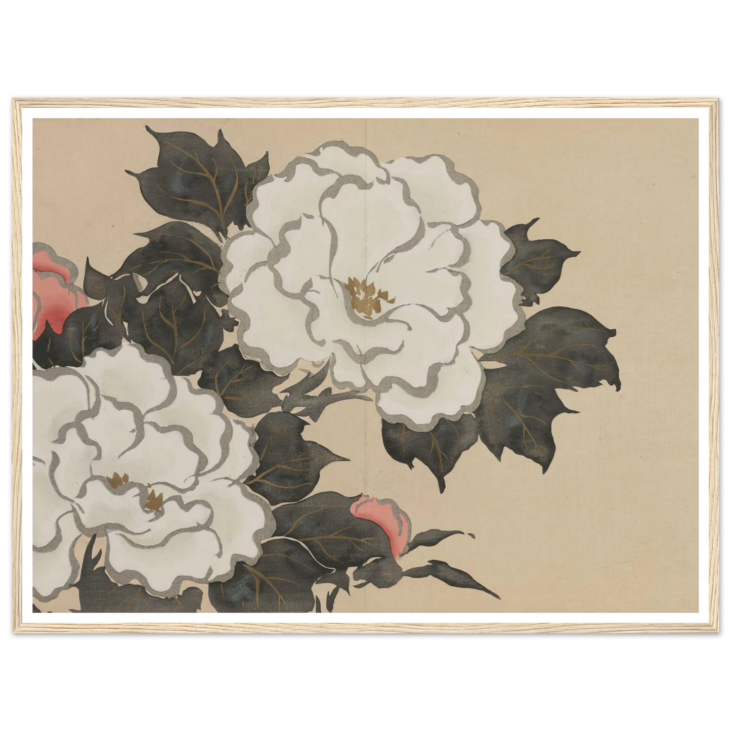 Peonies (Fukamigusa) (1909-1910) Art Print | Kamisaka Sekka - Framed Poster - 30x40 cm / 12x16″ - Black frame