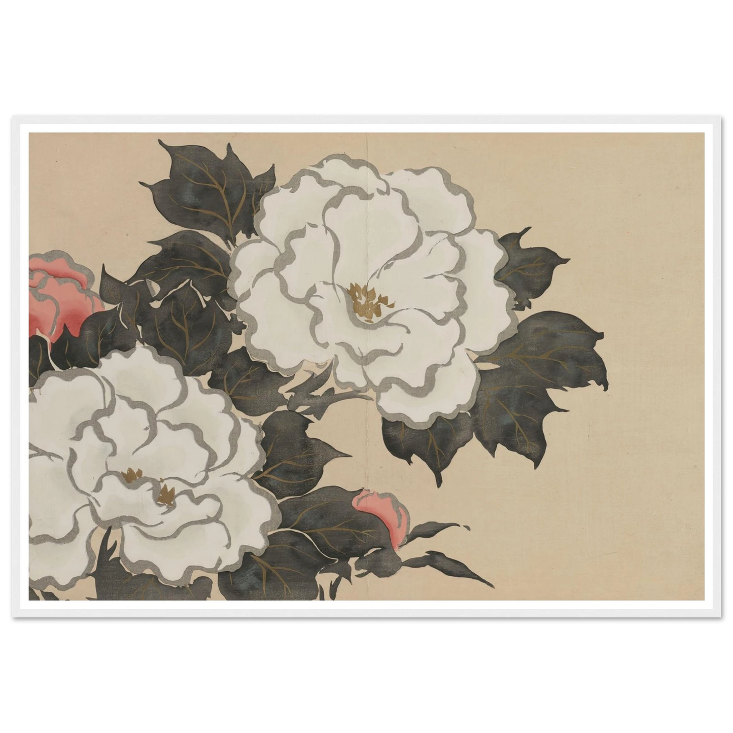 Peonies (Fukamigusa) (1909-1910) Art Print | Kamisaka Sekka - Framed Poster - 30x40 cm / 12x16″ - Black frame