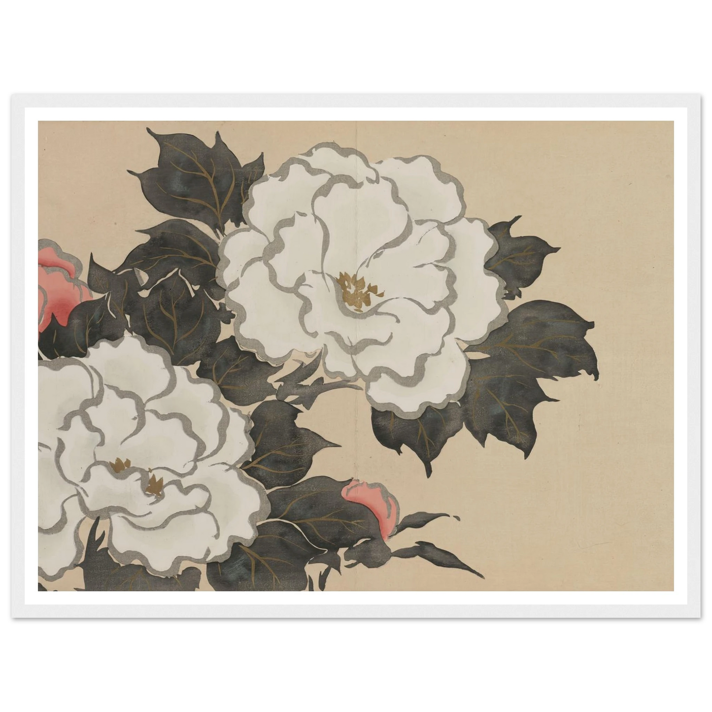 Peonies (Fukamigusa) (1909-1910) Art Print | Kamisaka Sekka - Framed Poster - 30x40 cm / 12x16″ - Black frame