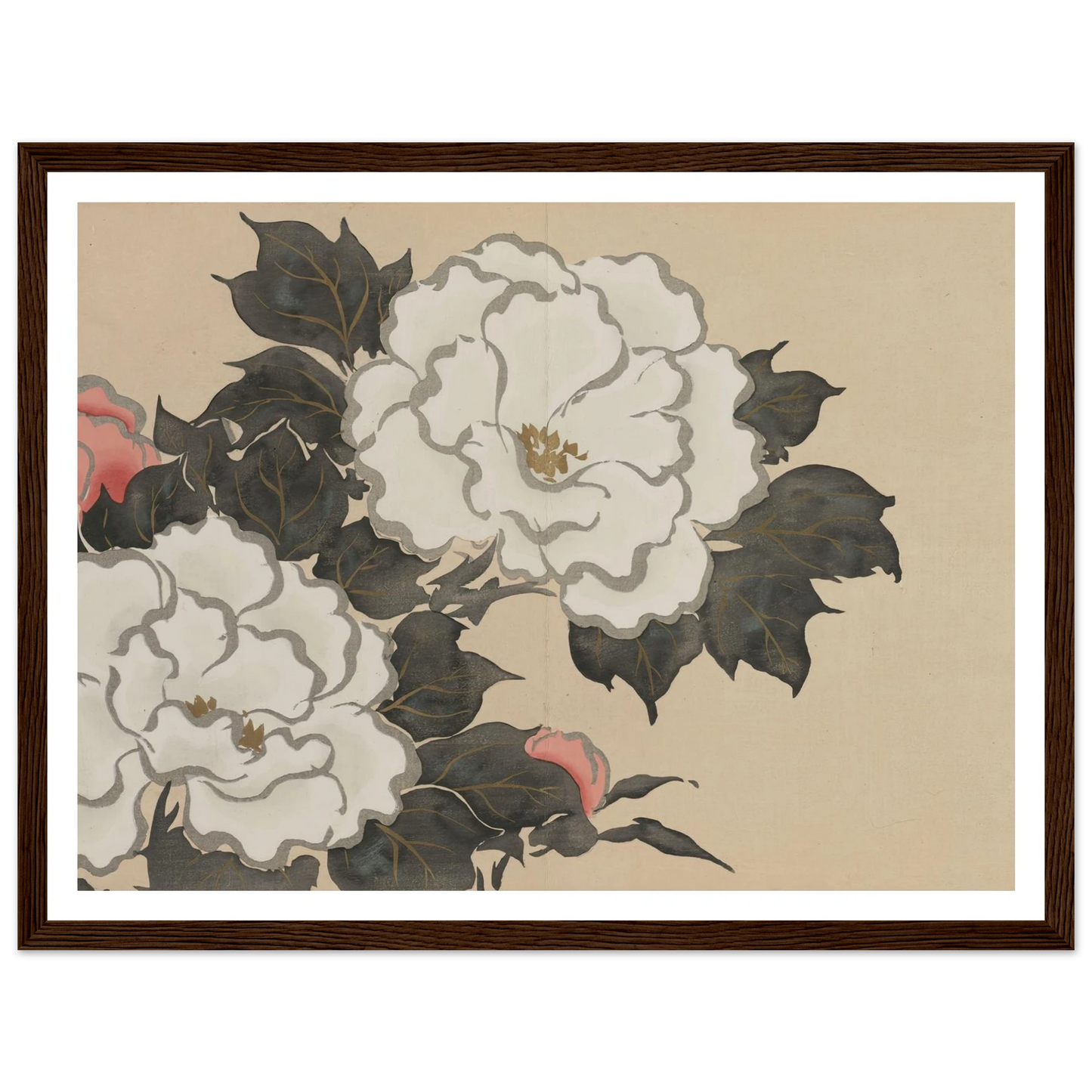 Peonies (Fukamigusa) (1909-1910) Art Print | Kamisaka Sekka - Framed Poster - 30x40 cm / 12x16″ - Black frame