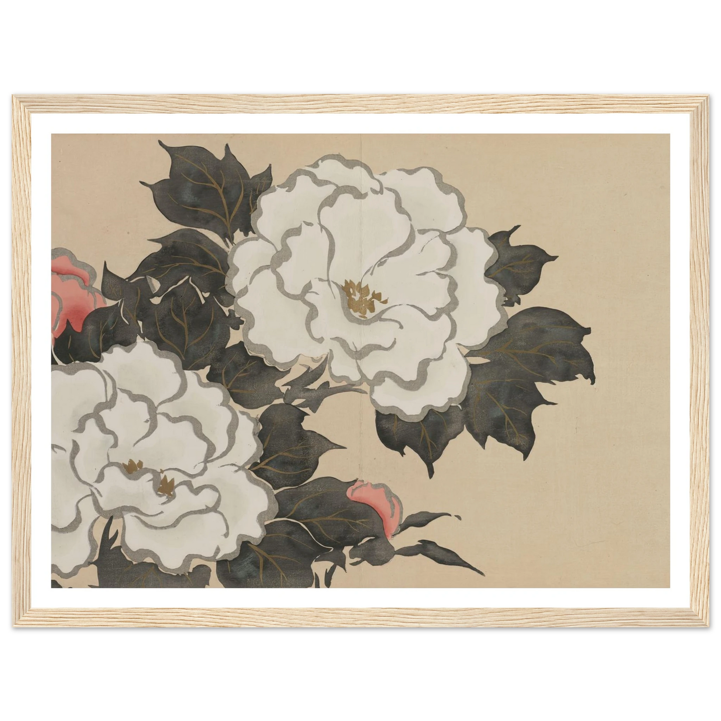 Peonies (Fukamigusa) (1909-1910) Art Print | Kamisaka Sekka - Framed Poster - 30x40 cm / 12x16″ - Black frame