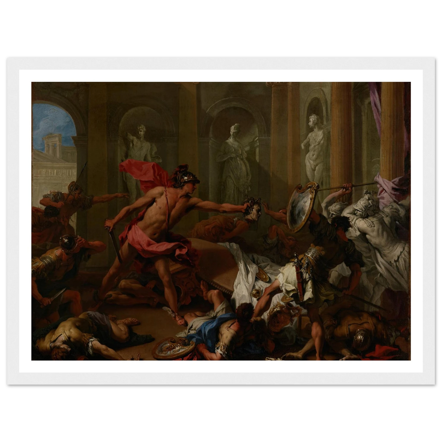 Perseus Confronting Phineus With The Head of Medusa (1705–1710) Art Print | Sebastiano Ricci - Framed Poster - 30x40 cm / 12x16″ - Black frame