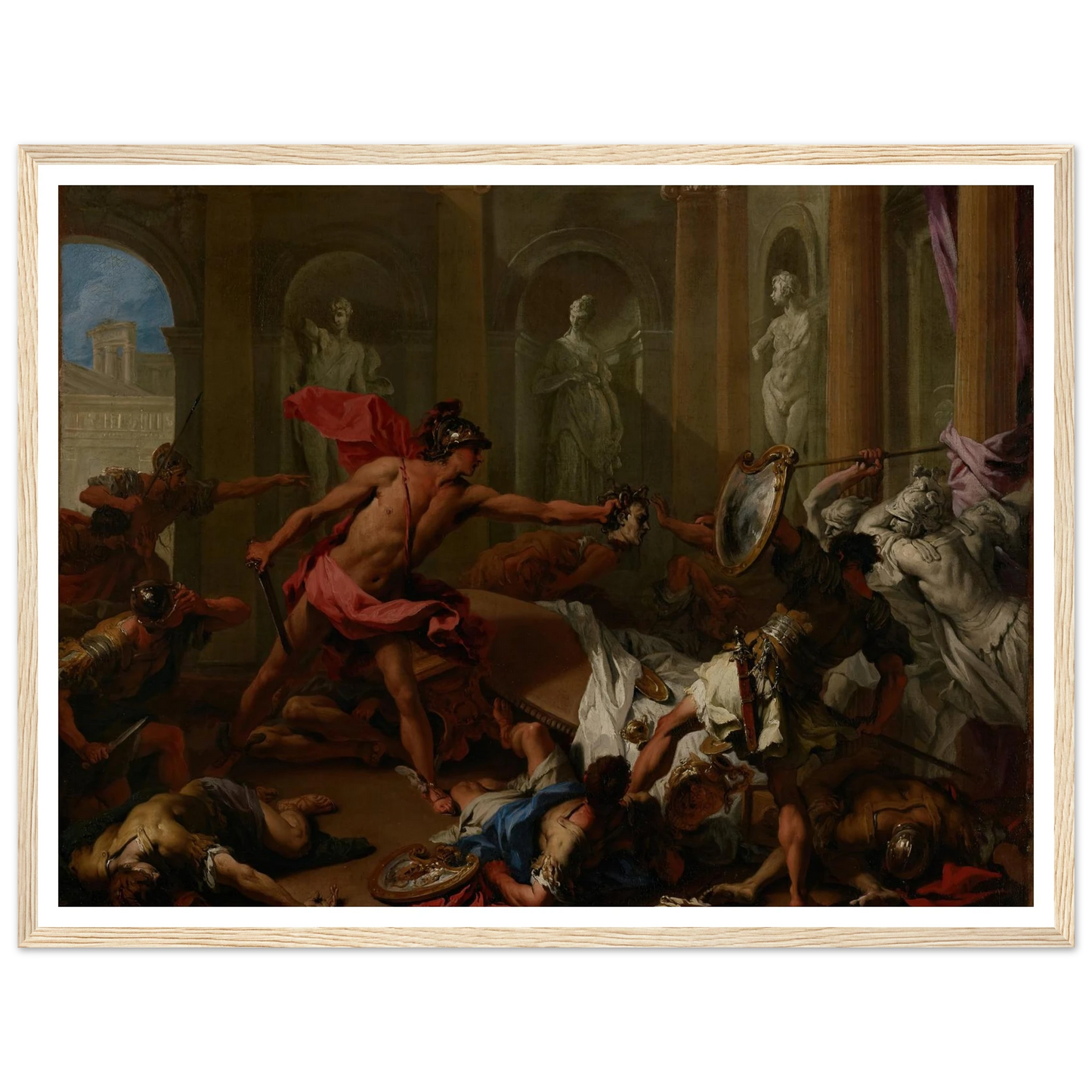 Perseus Confronting Phineus With The Head of Medusa (1705–1710) Art Print | Sebastiano Ricci - Framed Poster - 30x40 cm / 12x16″ - Black frame